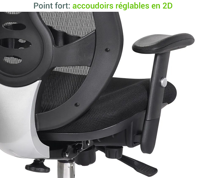 Chaise De Bureau Ergonomique Milo – Noir – Résille – Accoudoirs – 10 Ans Garantie