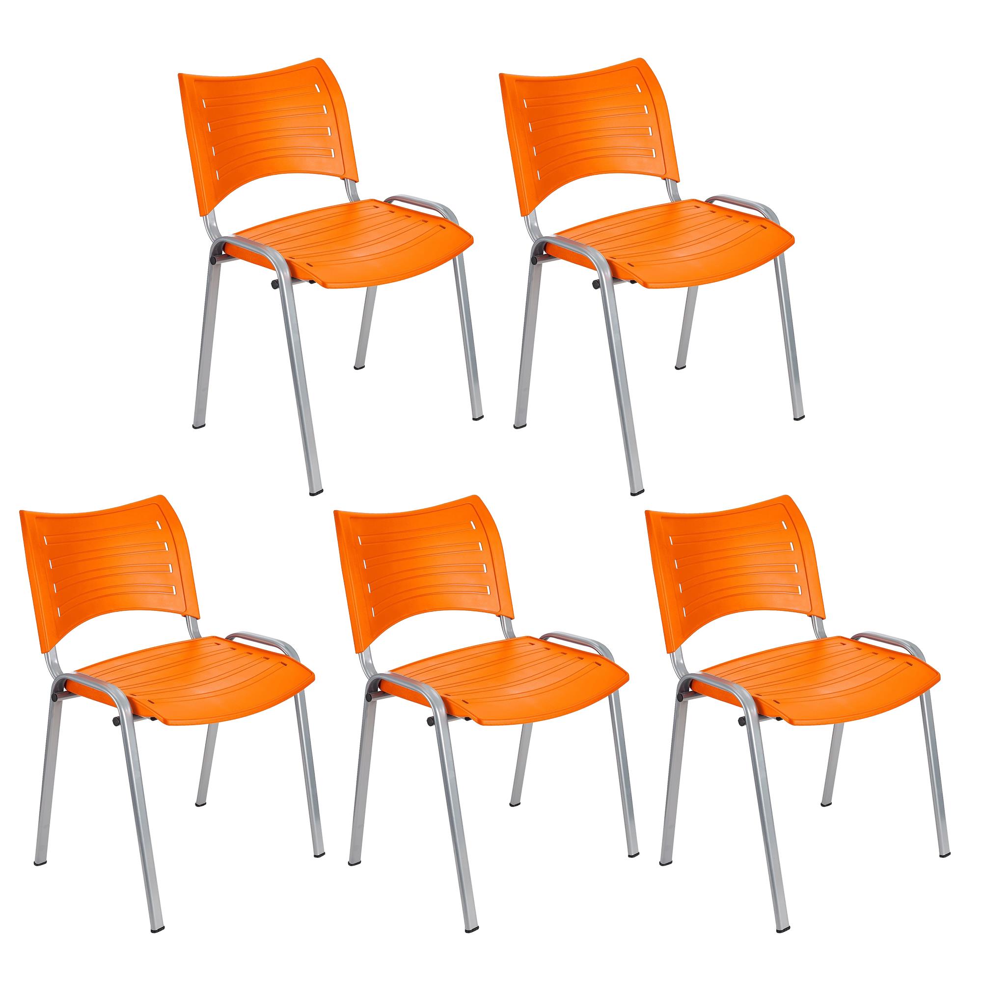 Lot de 5 chaises visiteur ELVA, empilables et très pratiques, grande qualité, Orange et Piétement Gris
