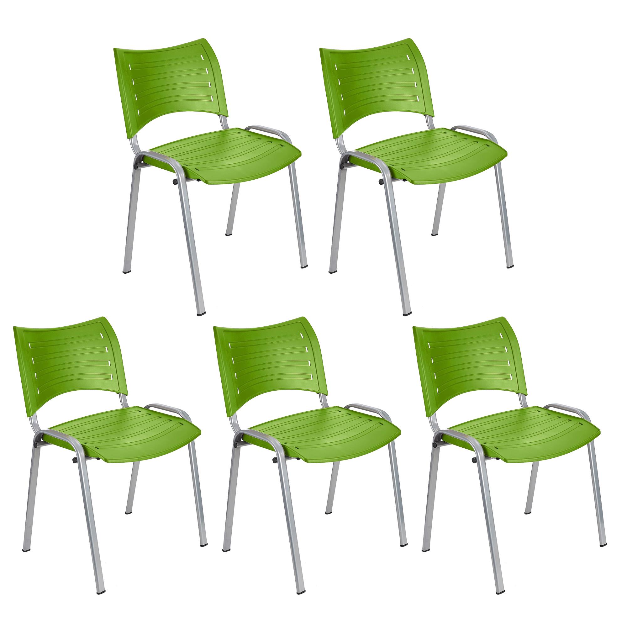 Lot de 5 chaises visiteur ELVA, empilables et très pratiques, grande qualité, Vert et Piétement Gris