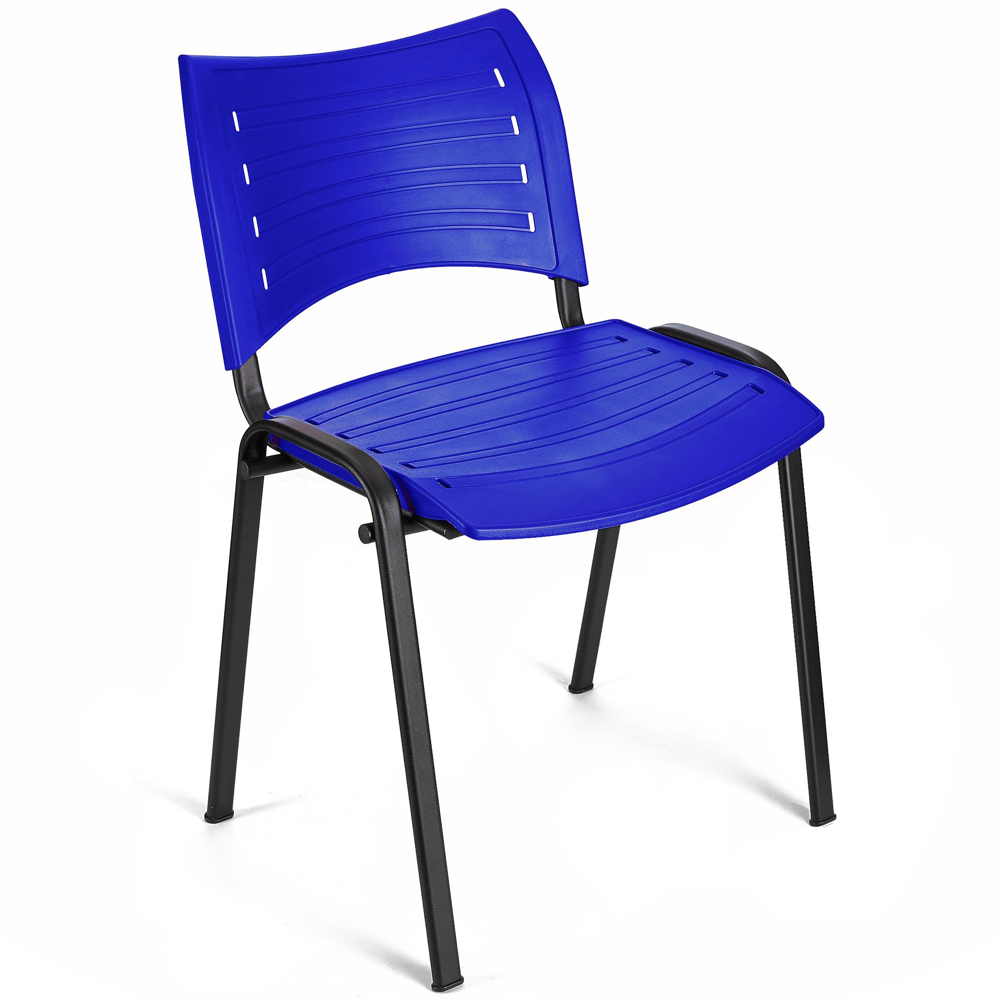 Chaise visiteur ELVA, empilable et très pratique, grande qualité, Bleu et Piétement Noir