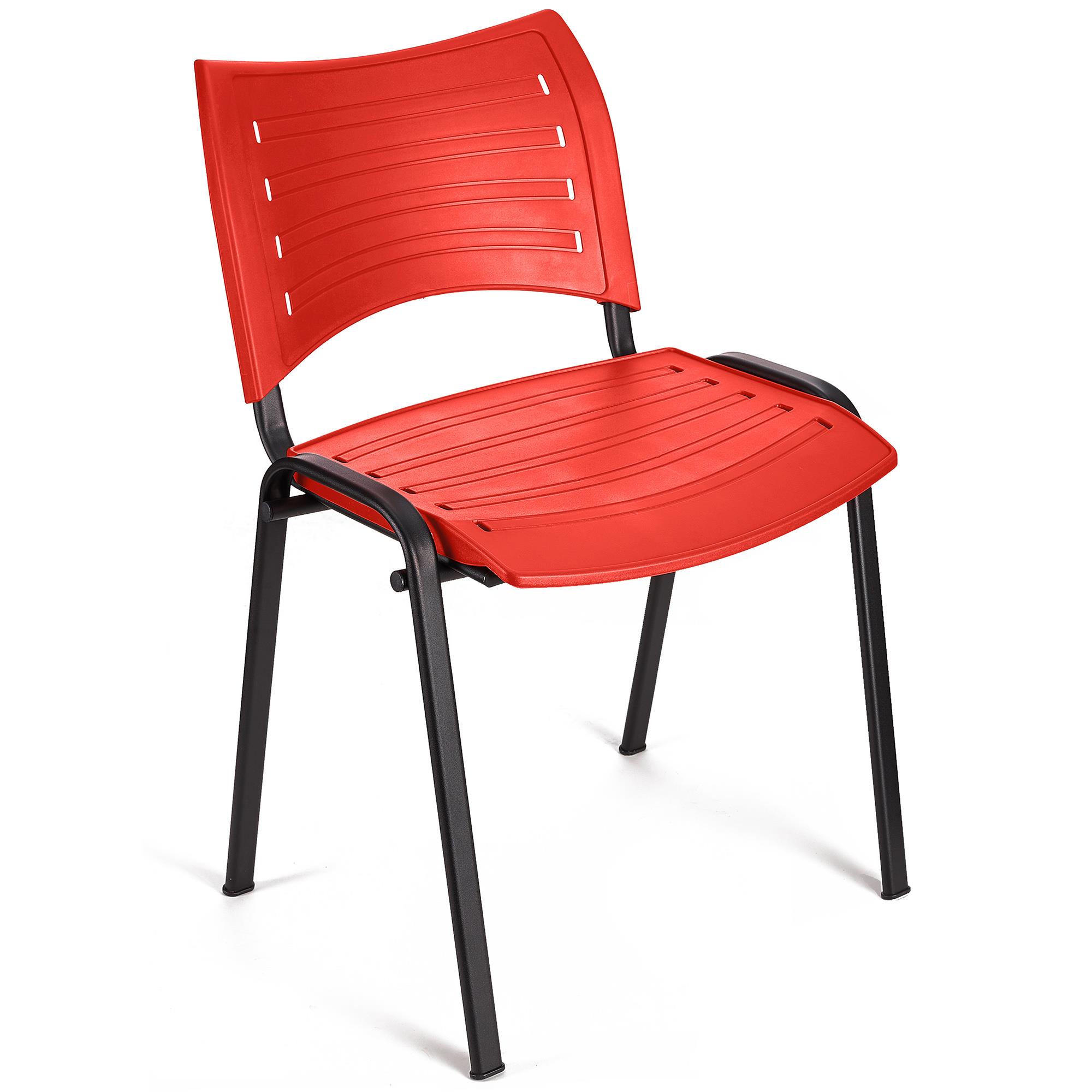 Chaise visiteur ELVA, empilable et très pratique, grande qualité, Rouge et Piétement Noir