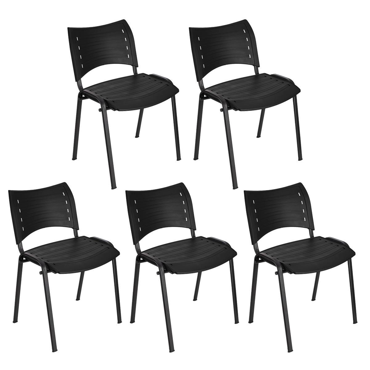 Lot de 5 chaises visiteur ELVA, empilables et très pratiques, grande qualité, Noir et Piétement Noir
