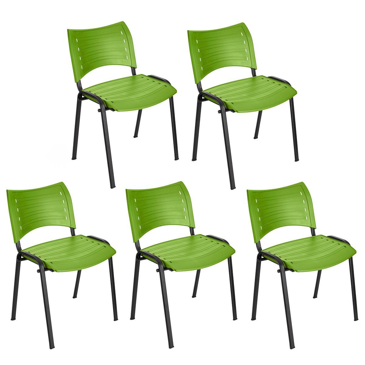 Lot de 5 chaises visiteur ELVA, empilables et très pratiques, grande qualité, Vert et Piétement Noir