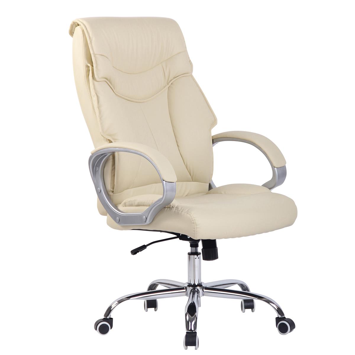 Chaise de bureau KIMI, grand dossier ergonomique avec double rembourrage, Cuir, Crème
