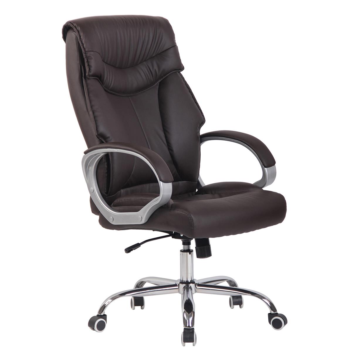 Chaise de bureau KIMI, grand dossier ergonomique avec double rembourrage, Cuir, Marron