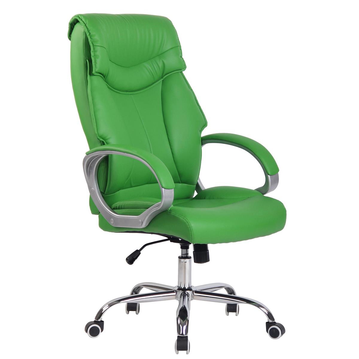 Chaise de bureau KIMI, grand dossier ergonomique avec double rembourrage, Cuir, Vert