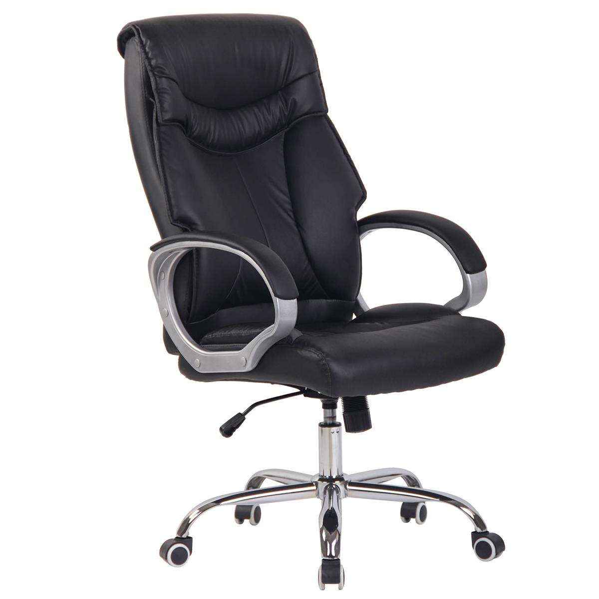 Chaise de bureau KIMI, grand dossier ergonomique avec double rembourrage, Cuir, Noir