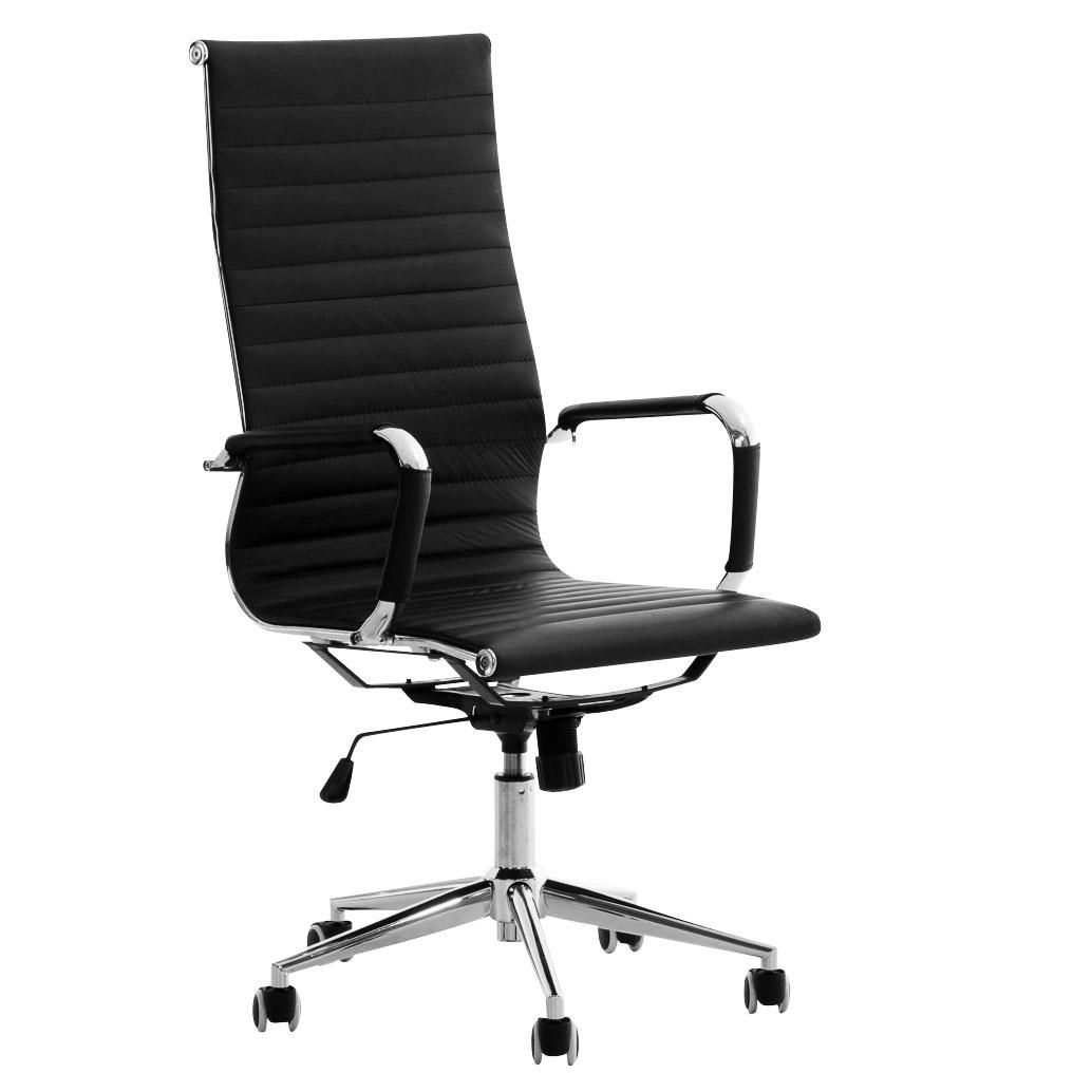 Chaise de bureau ROMA, design exclusif, structure métallique, revêtement cuir, Noir