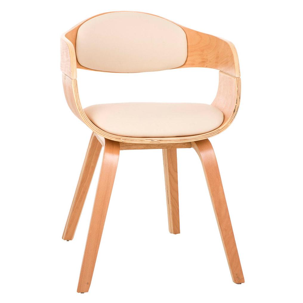 Chaise conférence BHOUTAN design exclusif, structure en bois couleur hêtre et Cuir, Crème