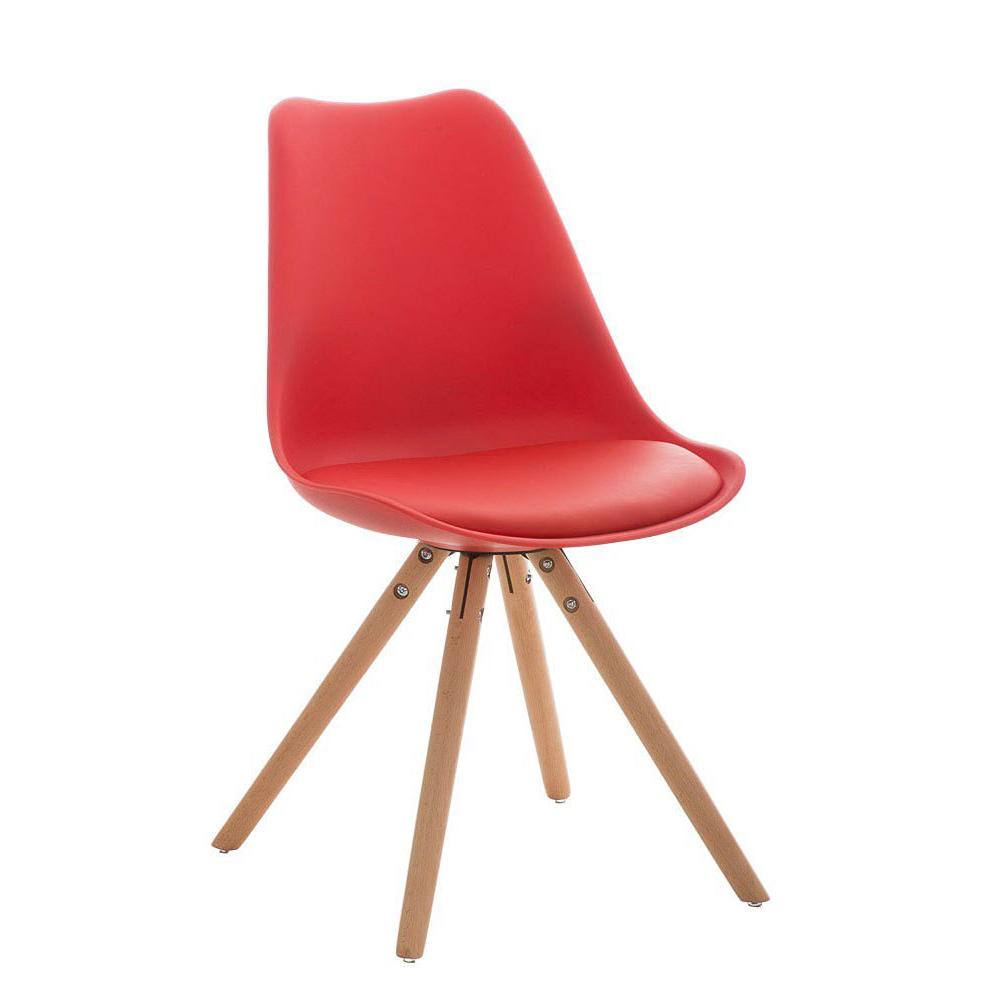 Chaise design / Visiteur ALMA très exclusive, structure en bois couleur hêtre et cuir, rouge