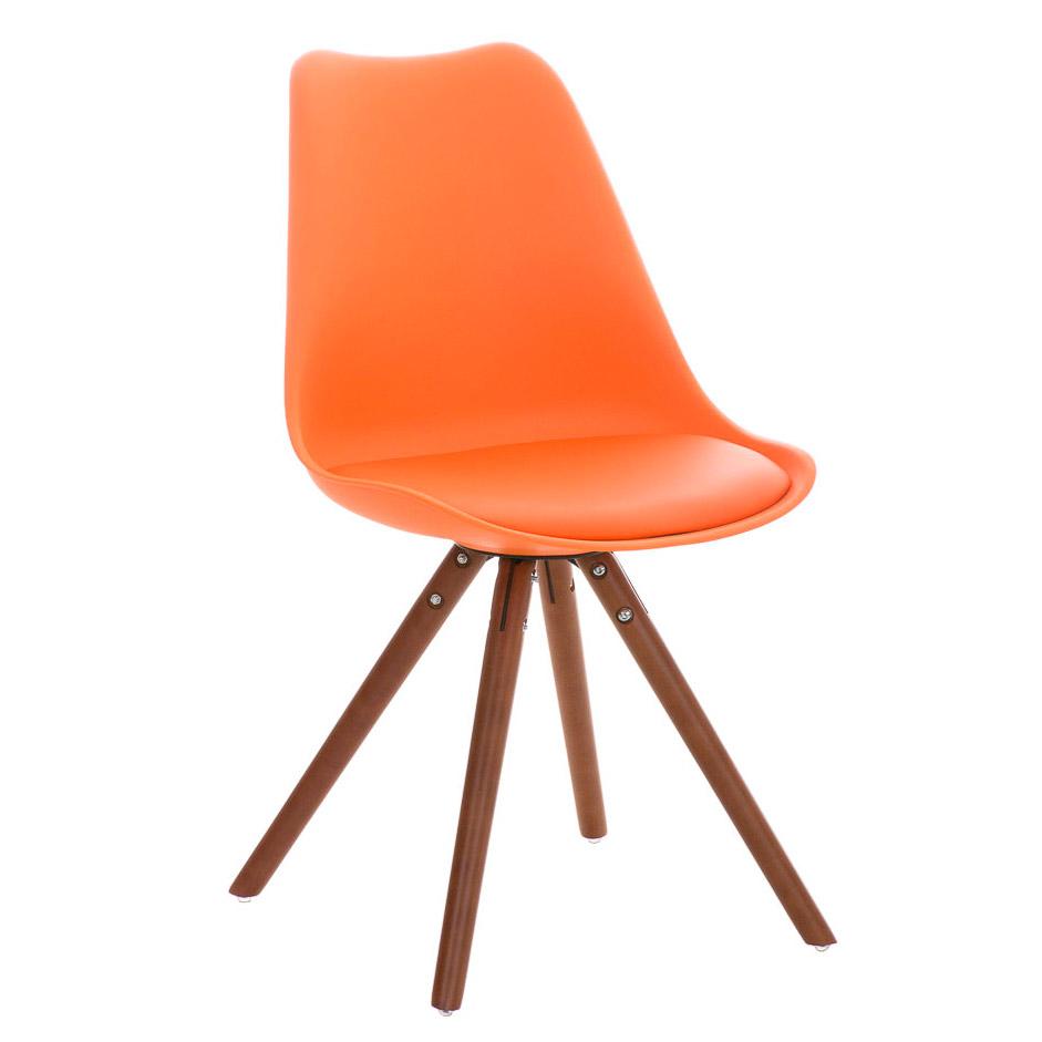 Chaise design / Visiteur ALMA très exclusive, structure en bois couleur noyer et cuir, orange
