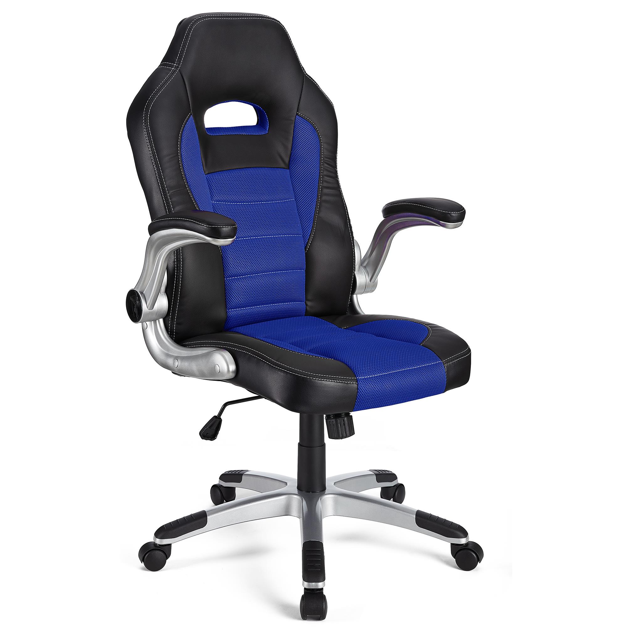 Chaise Gamer LOTUS, accoudoirs relevables, cuir et maille respirable, bleu