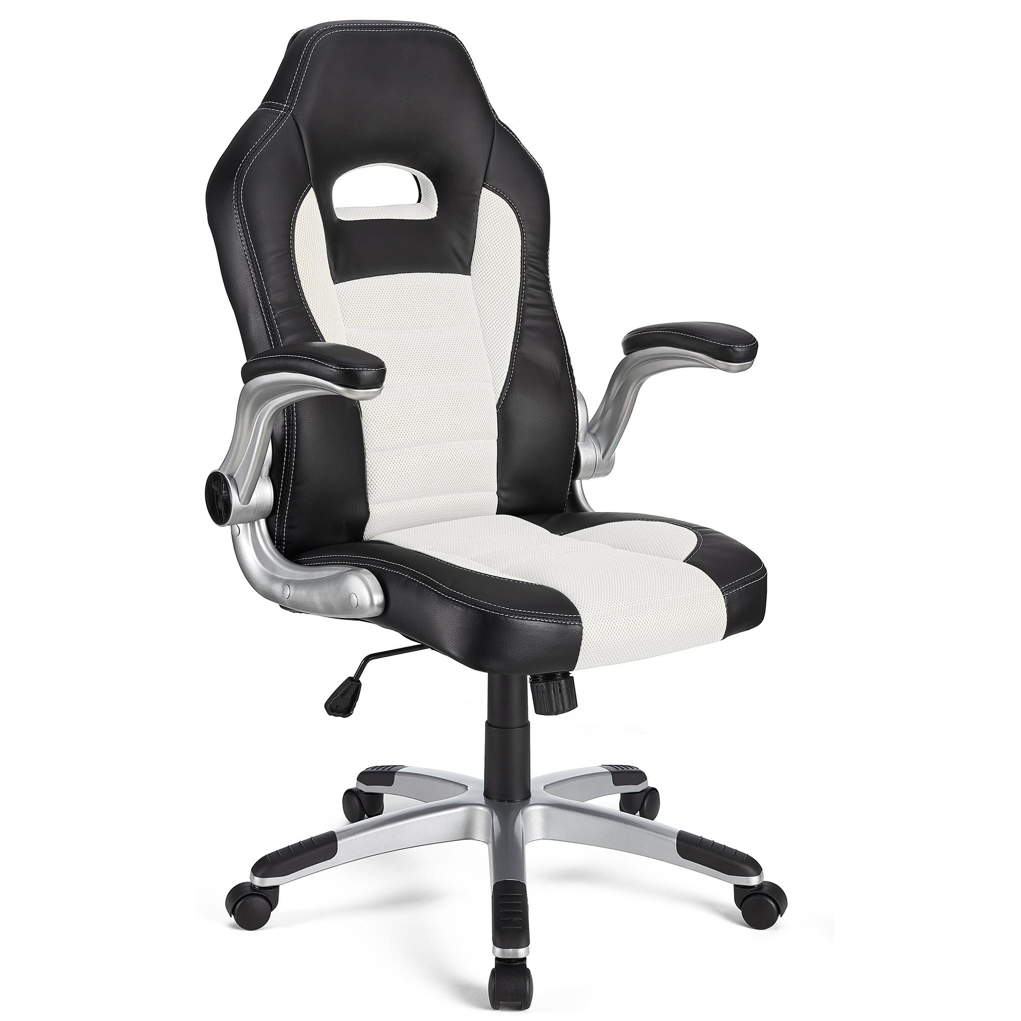 Chaise Gamer LOTUS, accoudoirs relevables, cuir et maille respirable, blanc