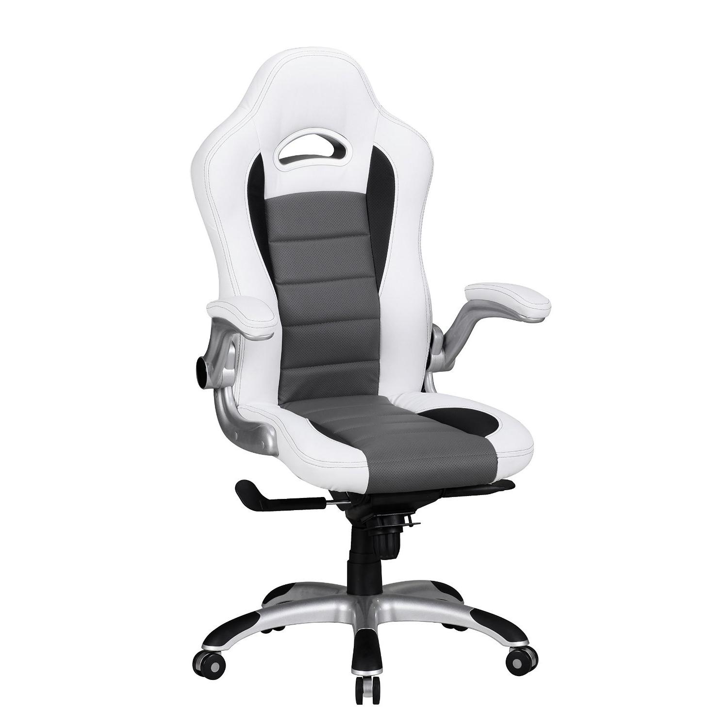 Chaise de bureau NORIS, Design Gamer, Utilisation 8h, en Cuir, Blanc