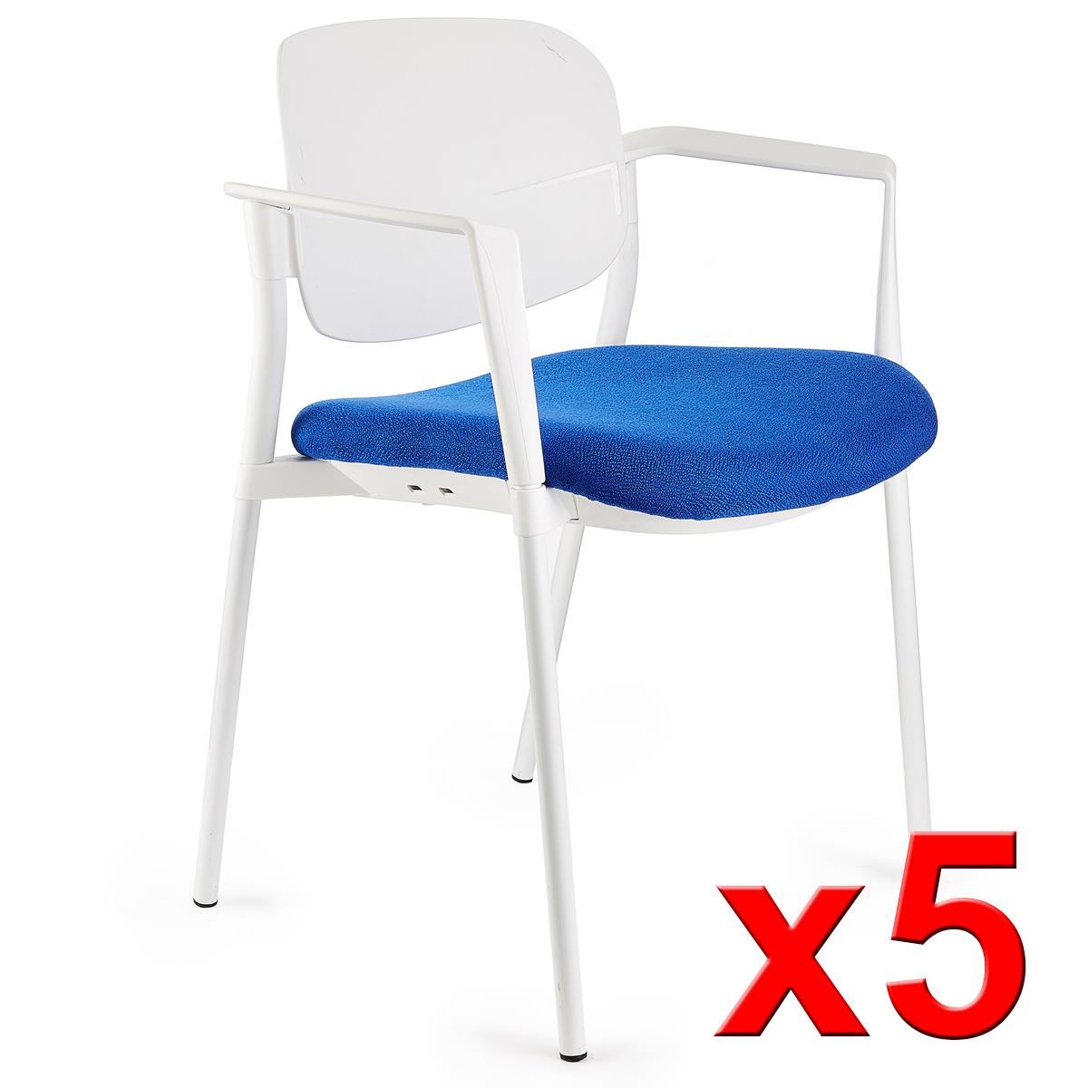 Lot de 5 chaises de réunion ERIC, Commodes et Pratiques, Empilables, Bleu