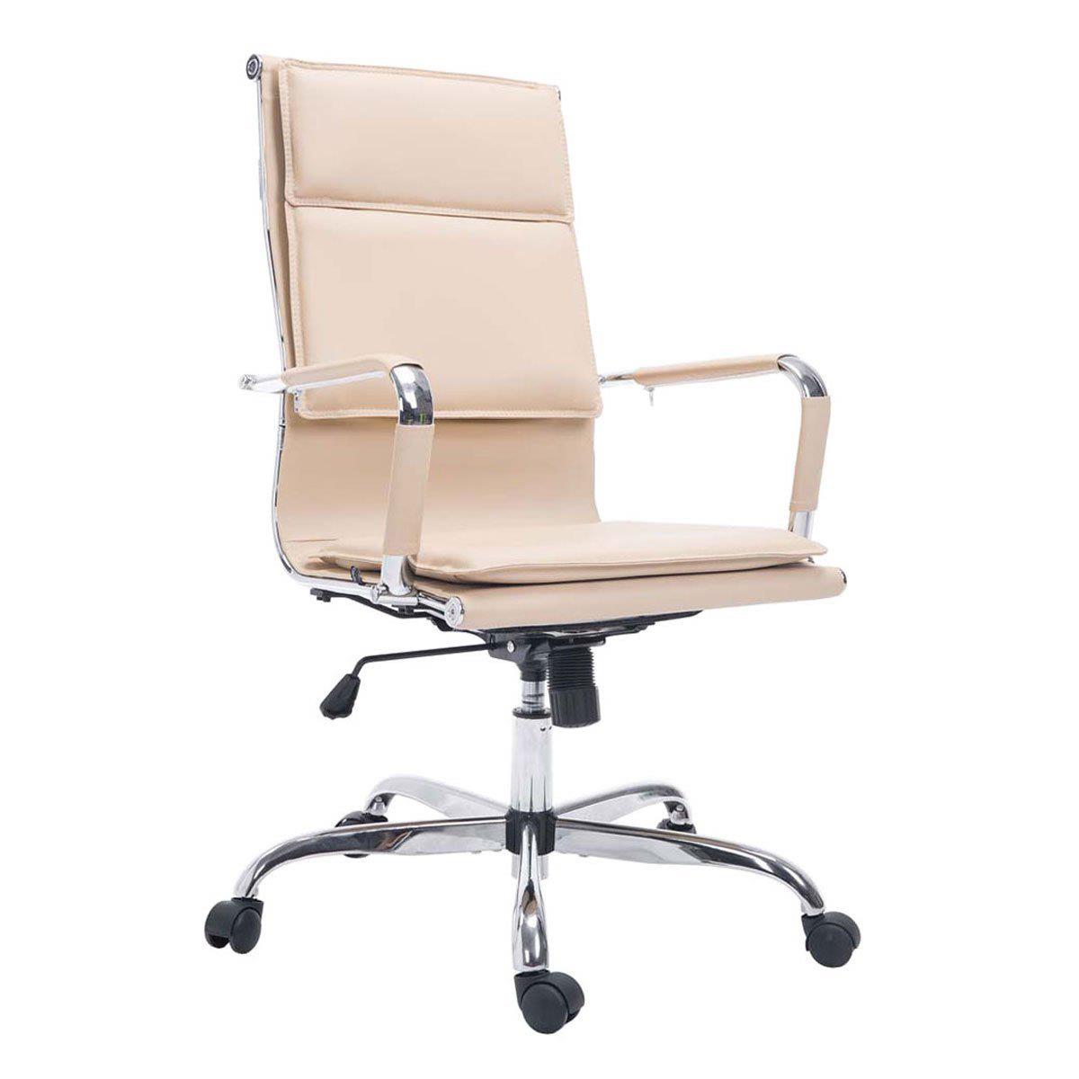 Chaise de bureau ANATOLIE, structure métallique, Grand rembourrage, cuir, Crème