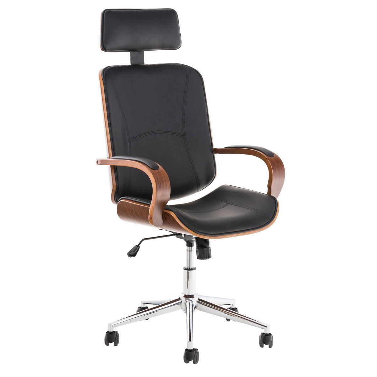 Chaise de bureau JUDITH, Grand rembourrage, Design élégant en Bois et cuir, Noir
