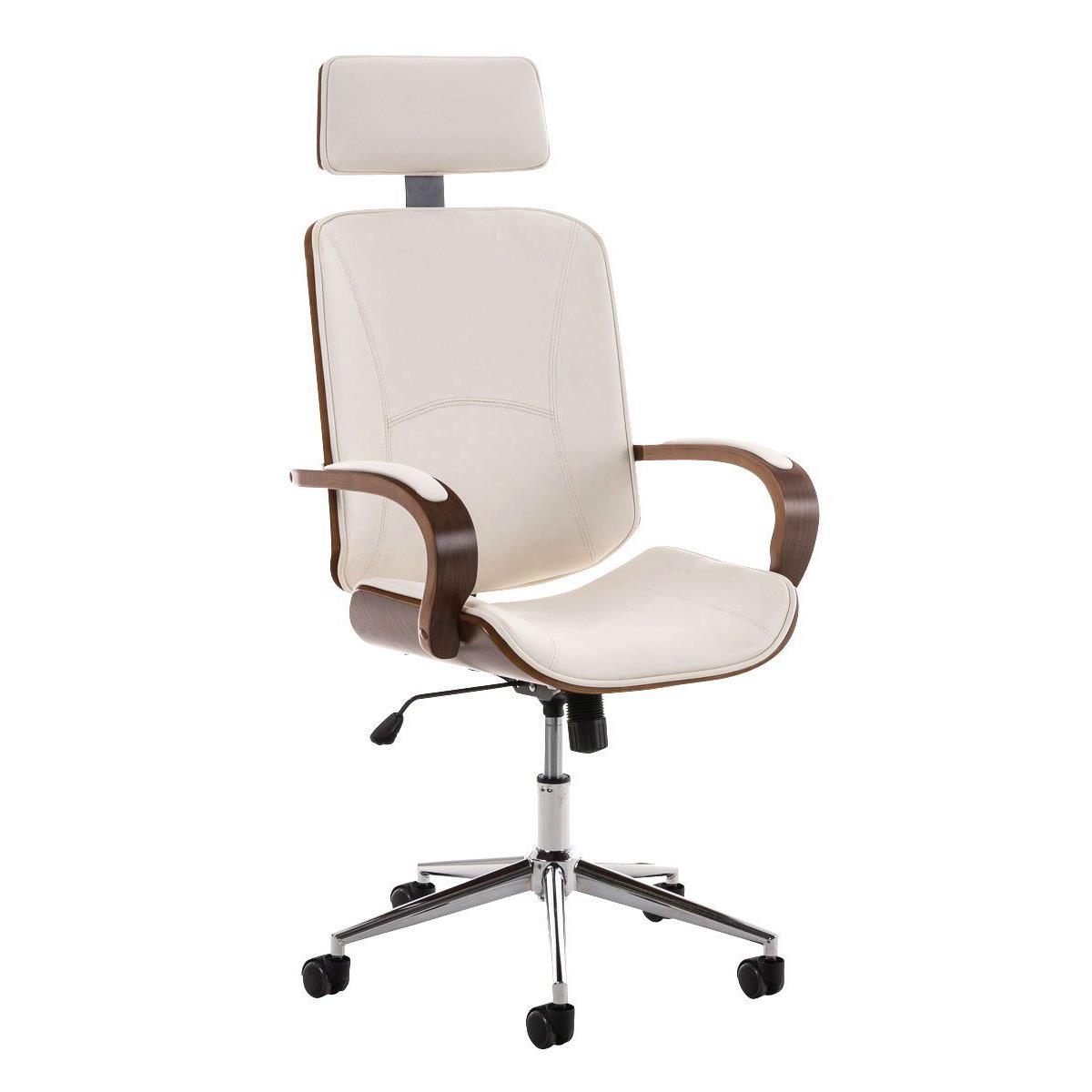 Chaise de bureau JUDITH, Grand rembourrage, Design élégant en Bois et cuir, Blanc