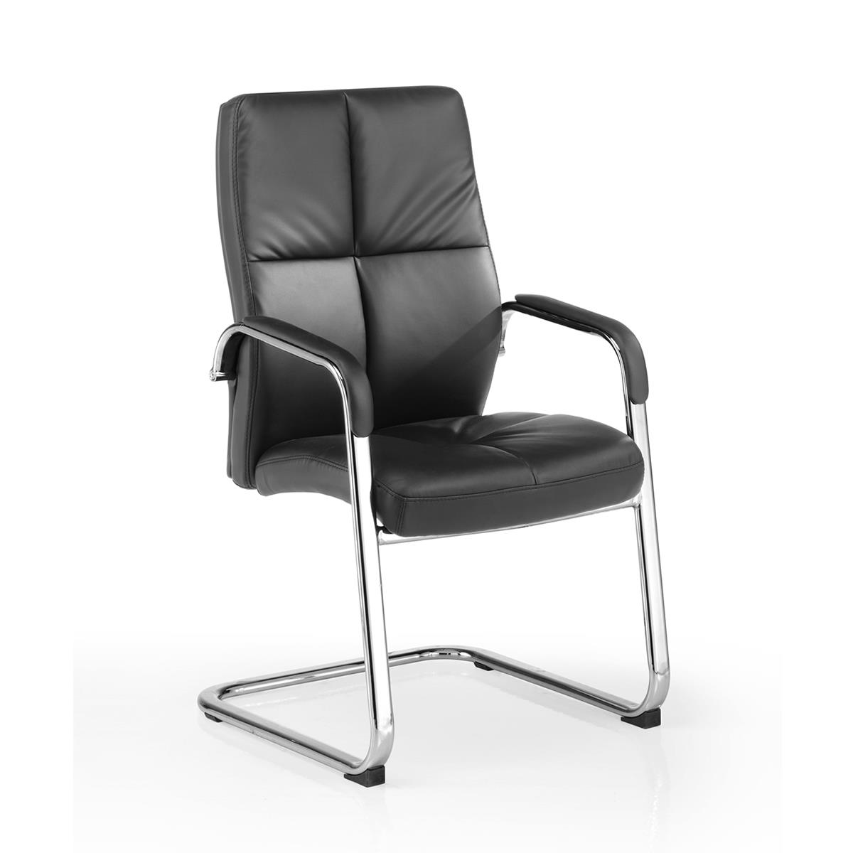 Chaise visiteur DENIS V, Structure Chromée, Design avec Coutures apparentes, Cuir, Noir