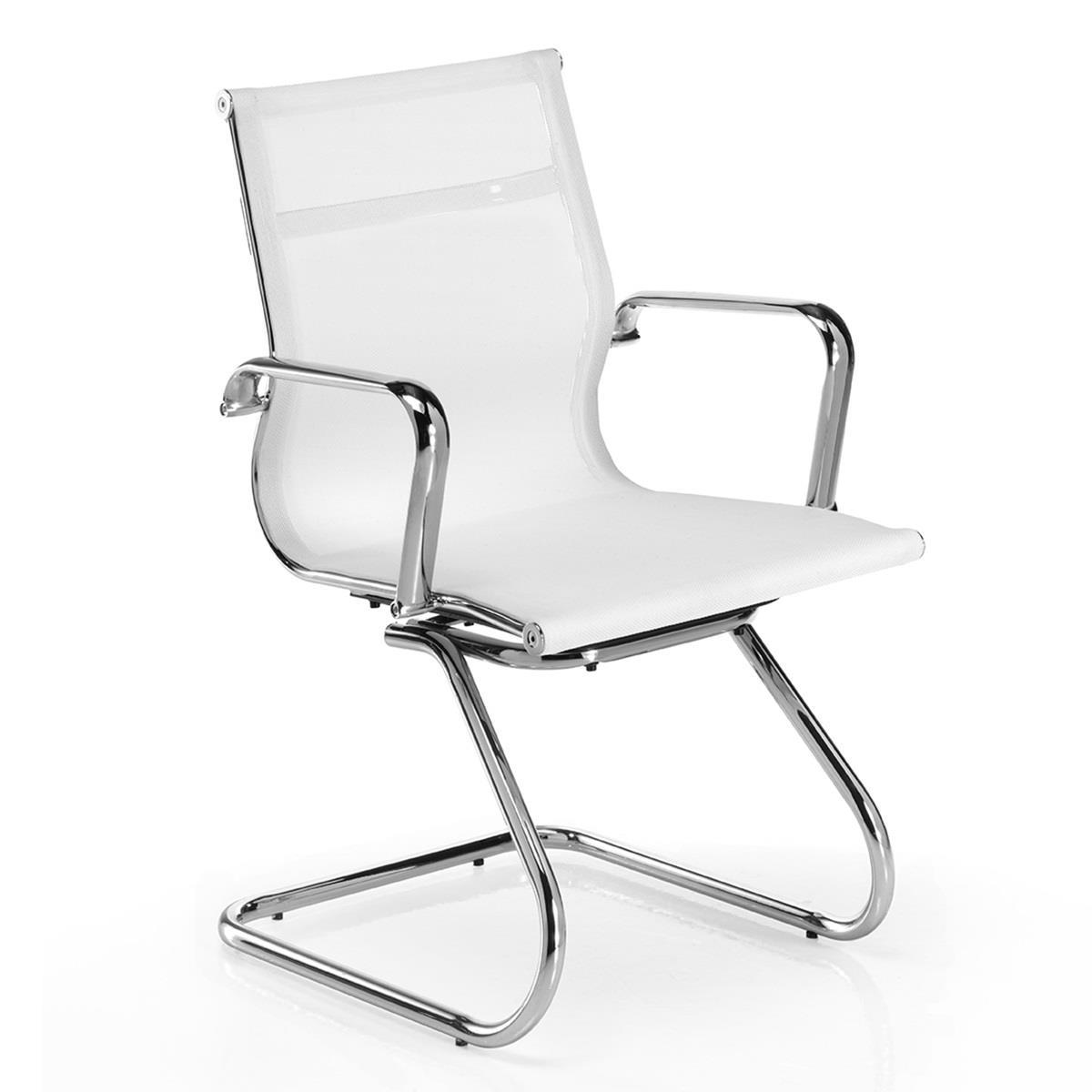 Chaise visiteur DOMI V, Structure Métallique Chromée, Design élégant, En Maille, Blanc
