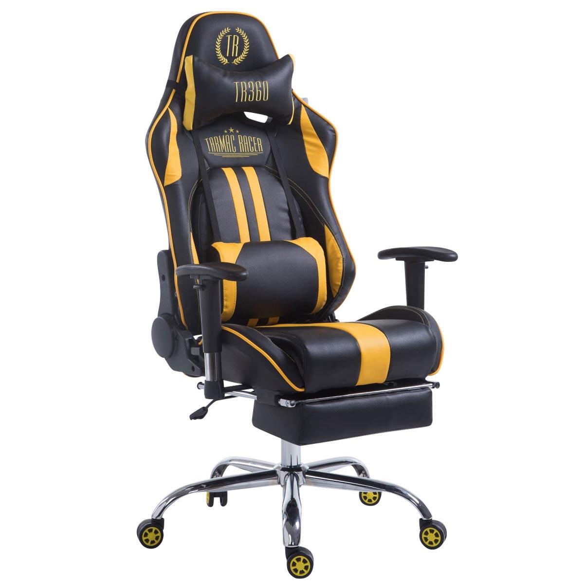 Fauteuil de bureau Gamer LOGAN avec Repose-pieds, Inclinable, Coussins  Inclus, Noir/Jaune 