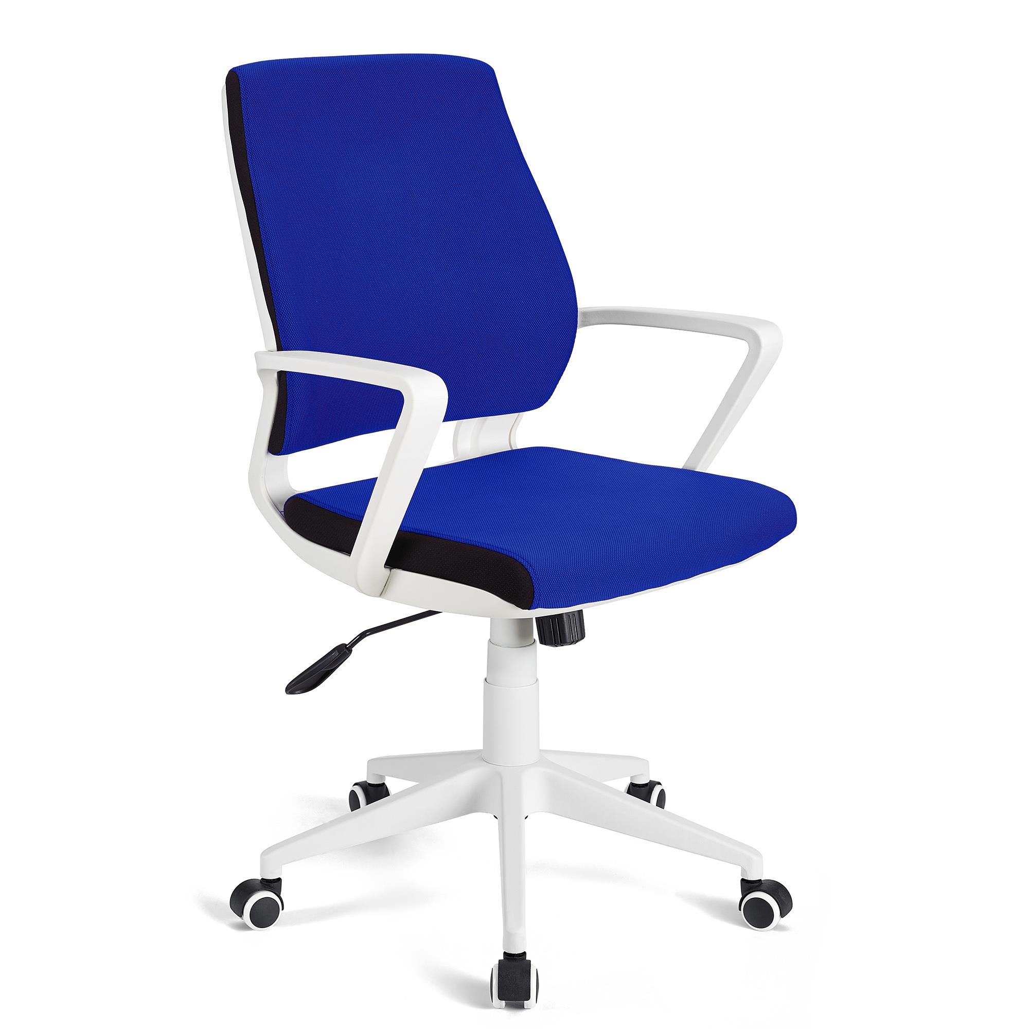 Chaise de bureau IRMA, Structure en Blanc, Mécanisme Basculant, En Tissu, Bleu
