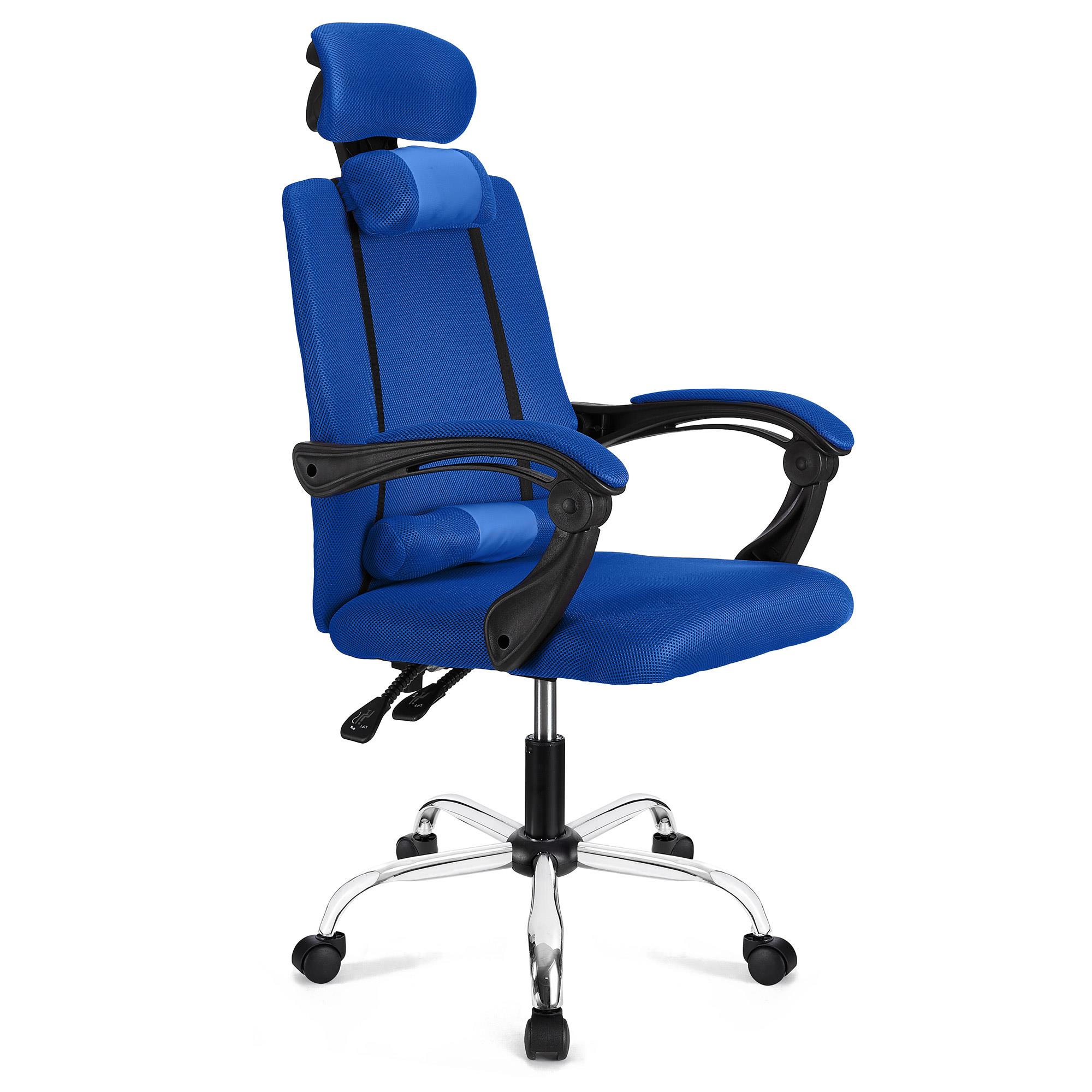 Chaise Ergonomique FABIO, inclinable, avec coussins, en Maille Respirable, Bleu