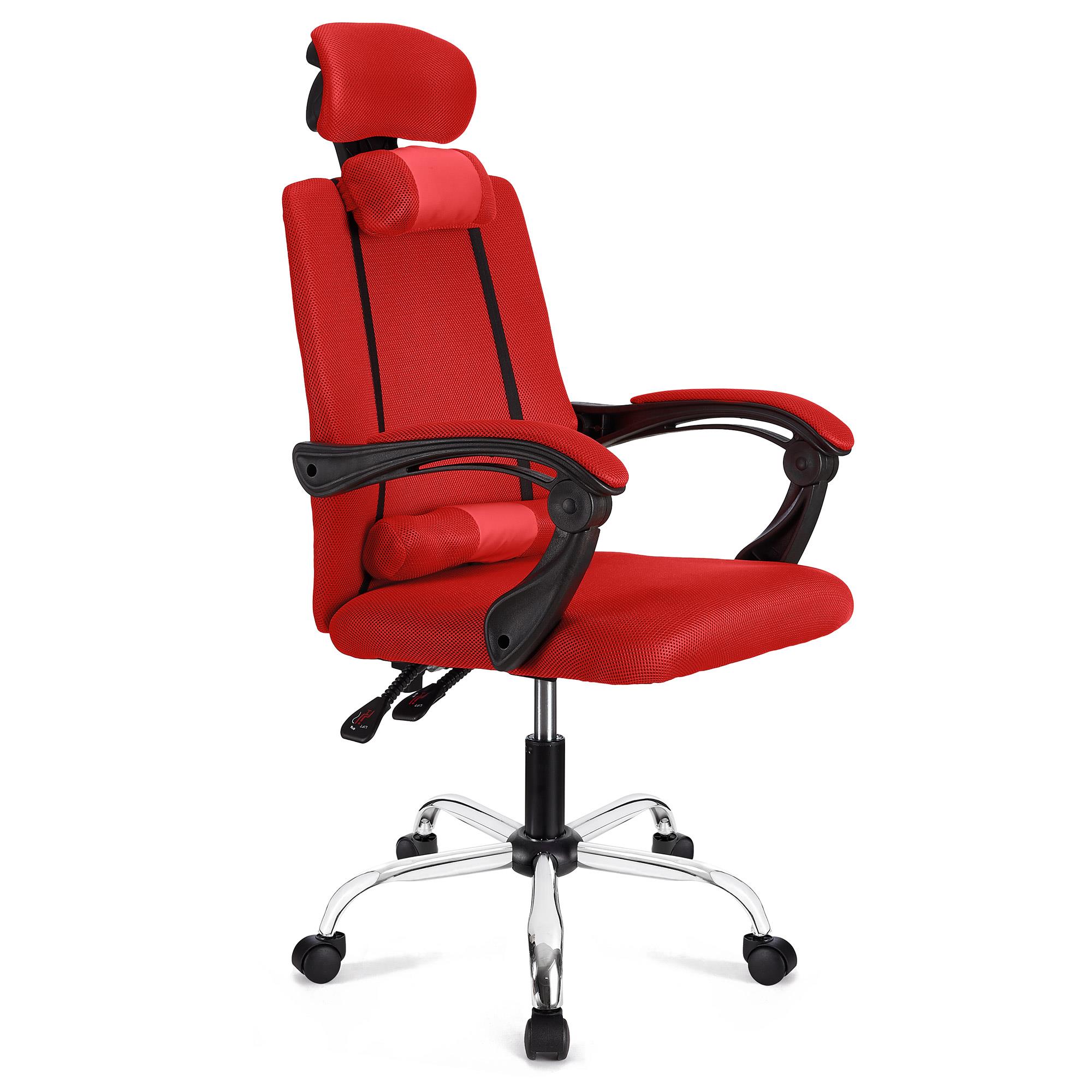 Chaise Ergonomique FABIO, inclinable, avec coussins, en Maille Respirable, Rouge