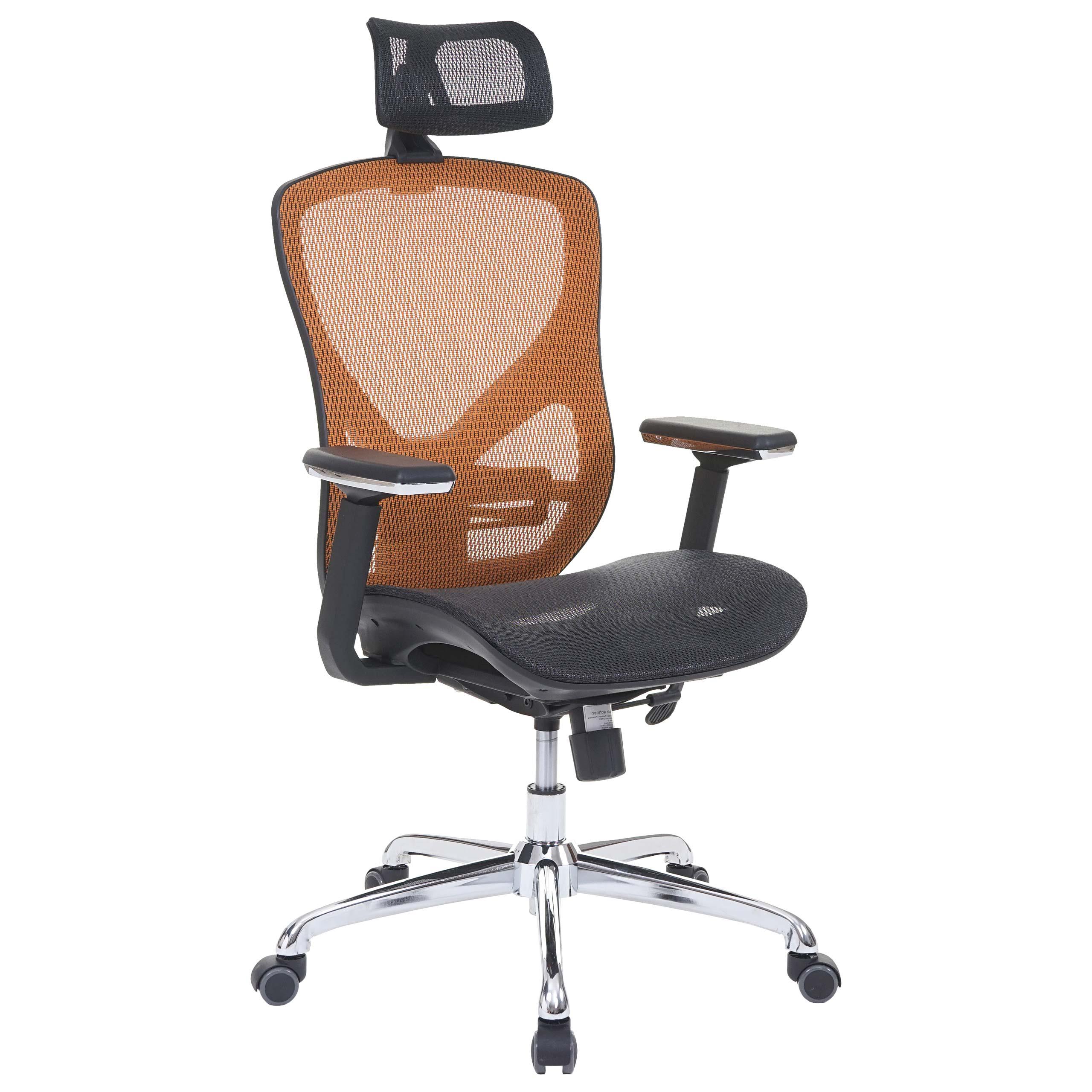 Chaise Ergonomique LAMBI, Totalement Ajustable, Support Lombaire, Orange/ Noir