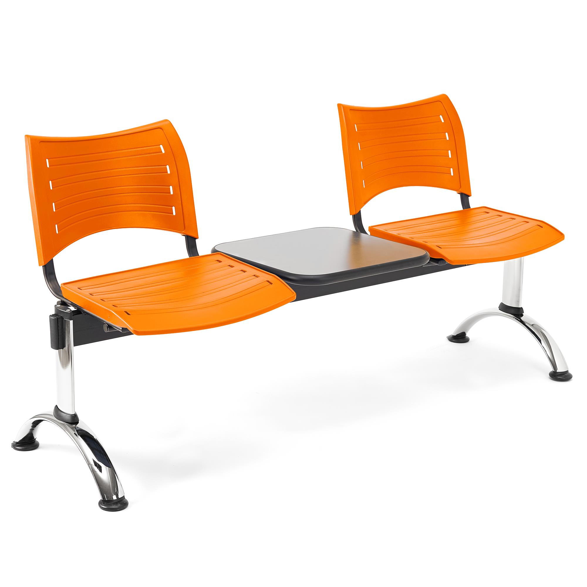 Banc salle d'attente 2 sièges et table ELVA, Structure en Métal, Plastique Orange