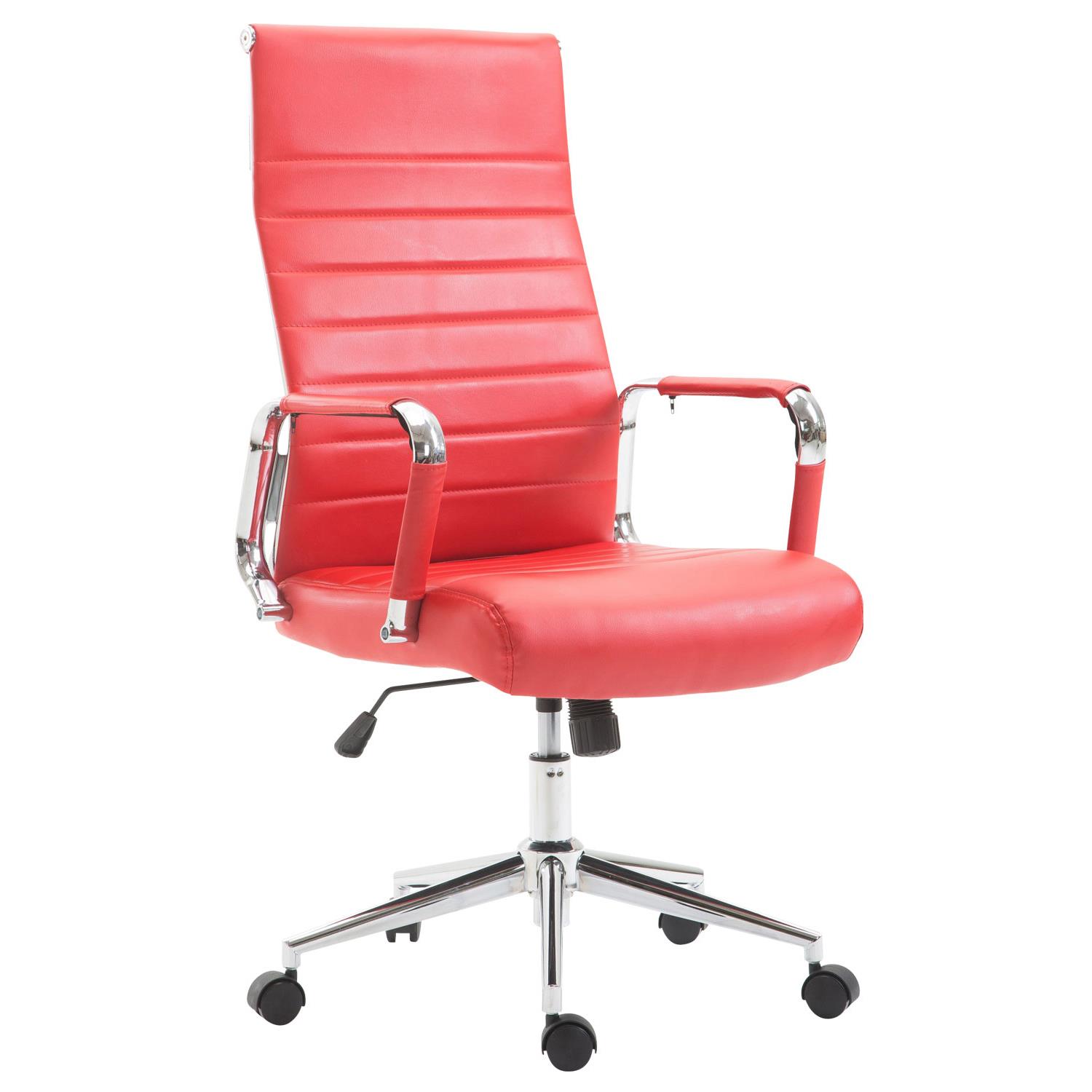 Chaise de bureau KOLMU, Piétement métallique, Design avec des coutures élégantes, Cuir, Rouge