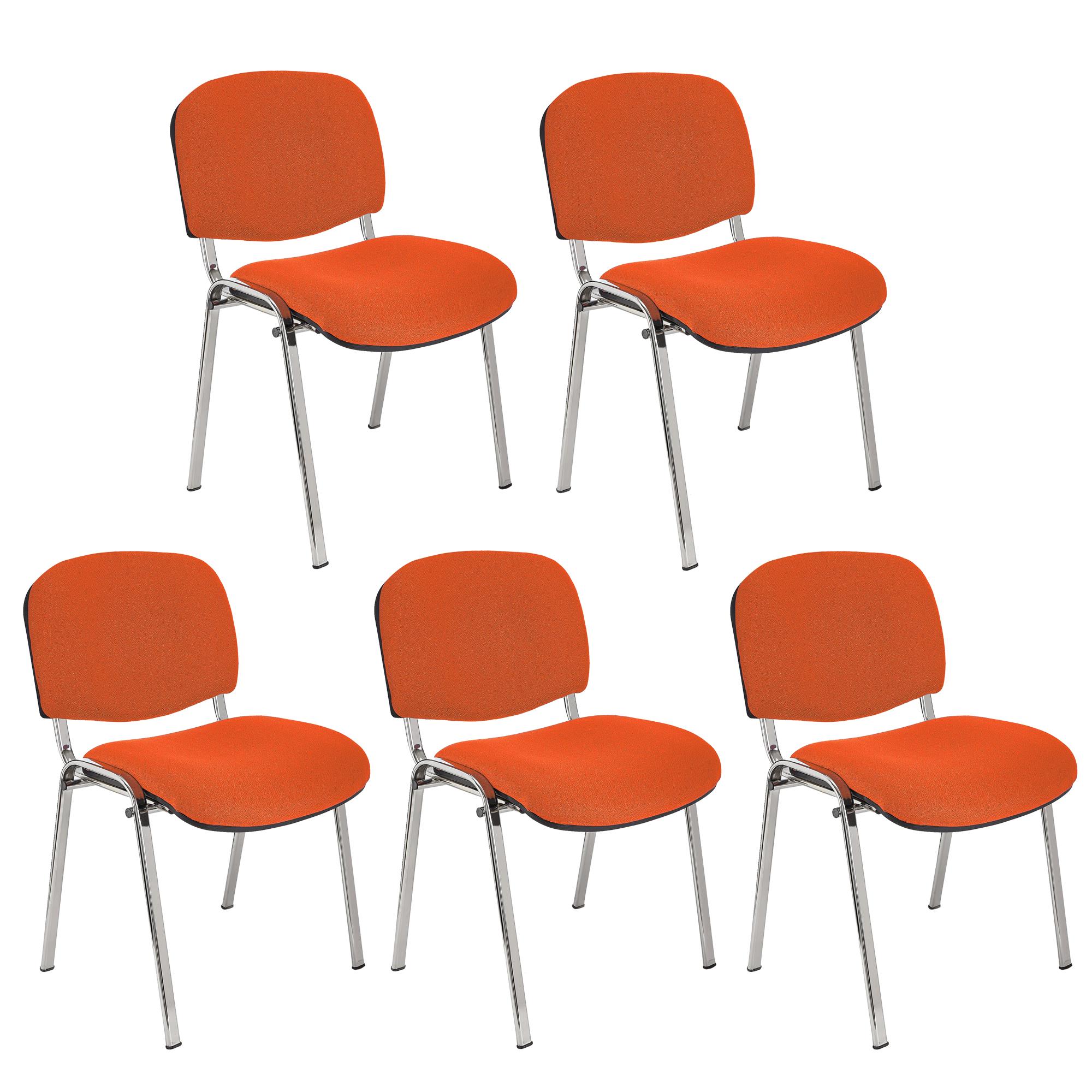 Lot de 5 chaises visiteur MOBY BASE, Commode et Pratique, Prix Incroyable, Orange et Piétement Chromé