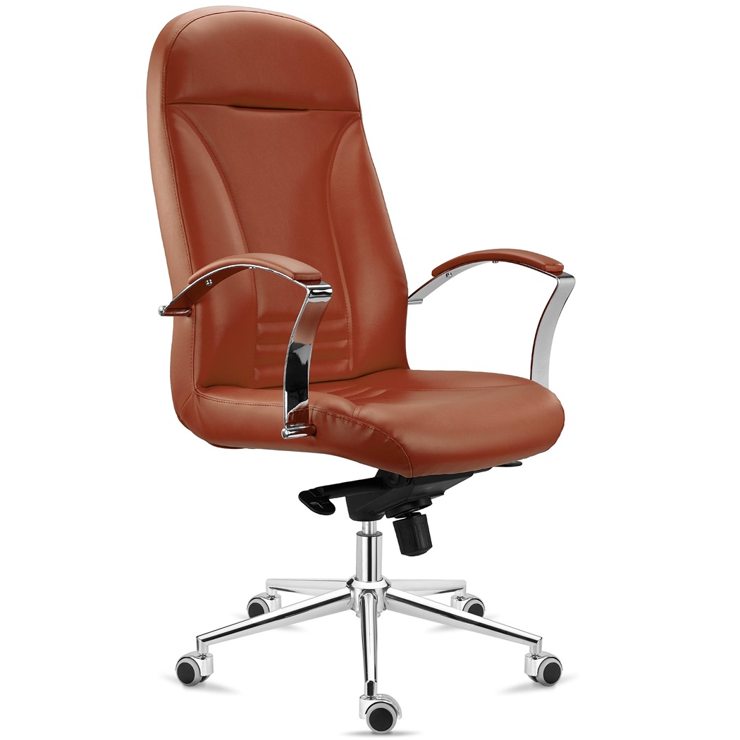 Fauteuil de Bureau CANCUN, Rembourrage Épais, Dossier Haut, en Cuir Authentique Marron