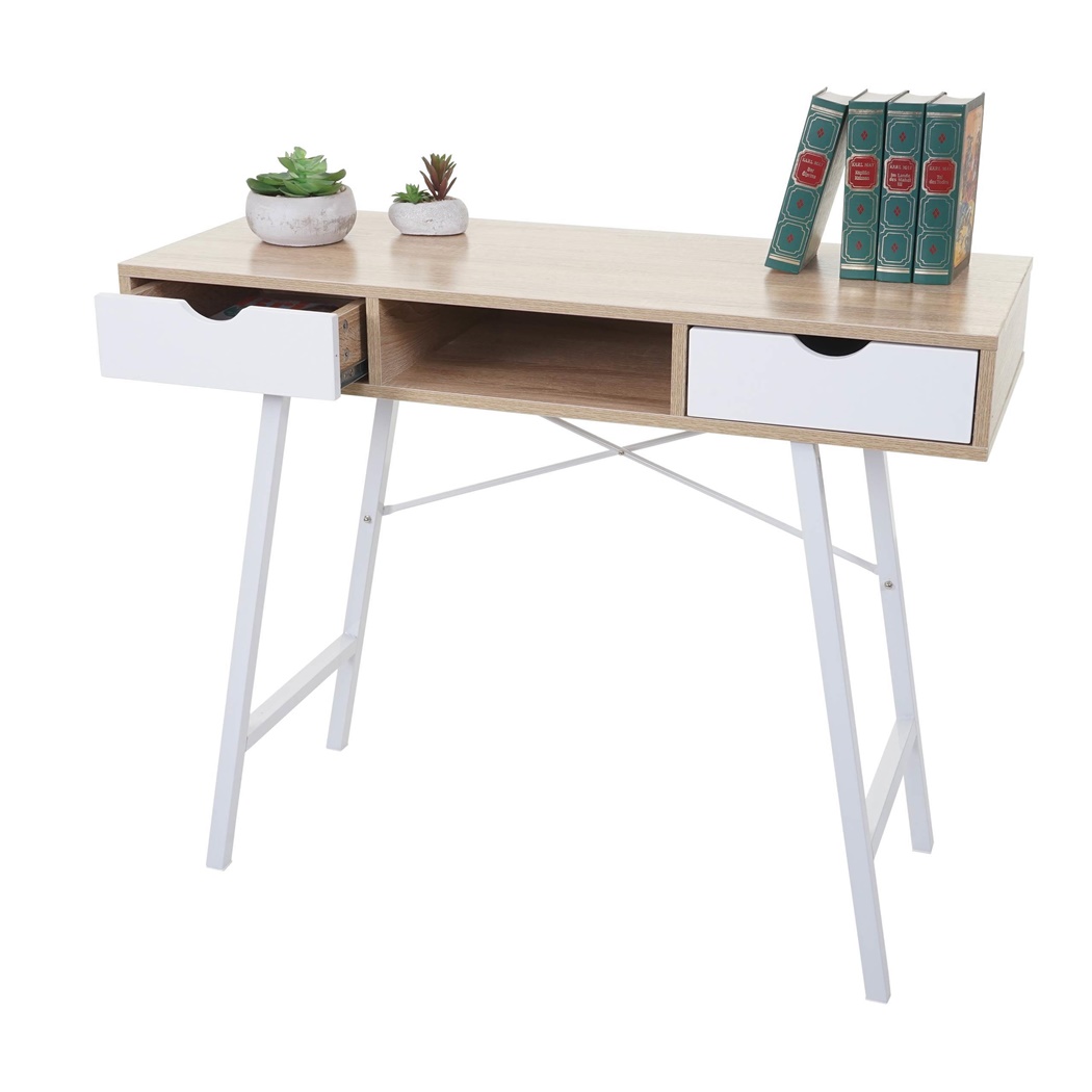 Bureau Informatique NILSA, Dimensions 100x40x80 cm, en Bois couleur Chêne et Blanc