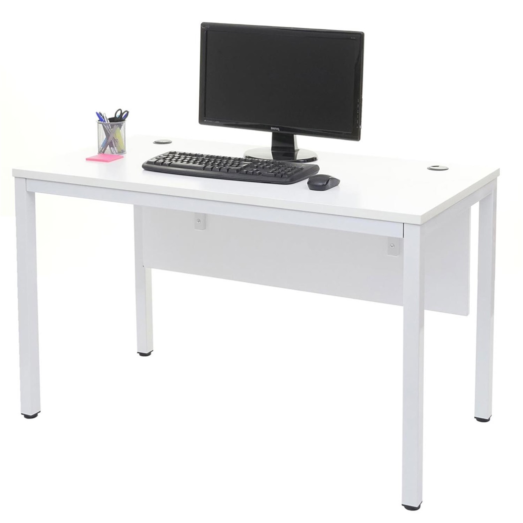 Bureau Informatique MESTER, Dimensions 120x60x76 cm, en Bois et Métal, Blanc