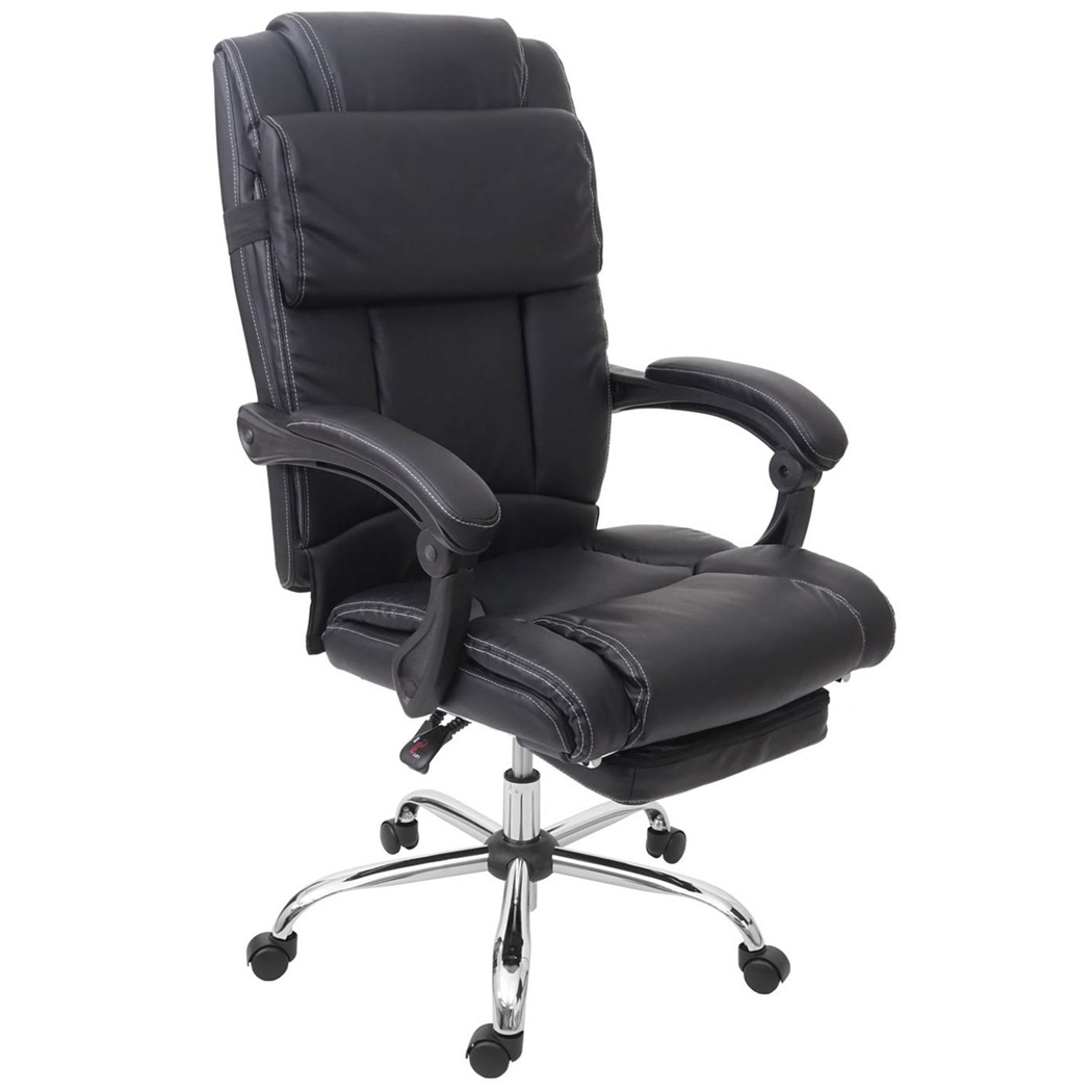 Fauteuil de bureau PORTLAND, Repose-Pieds Extensible, en Cuir Noir