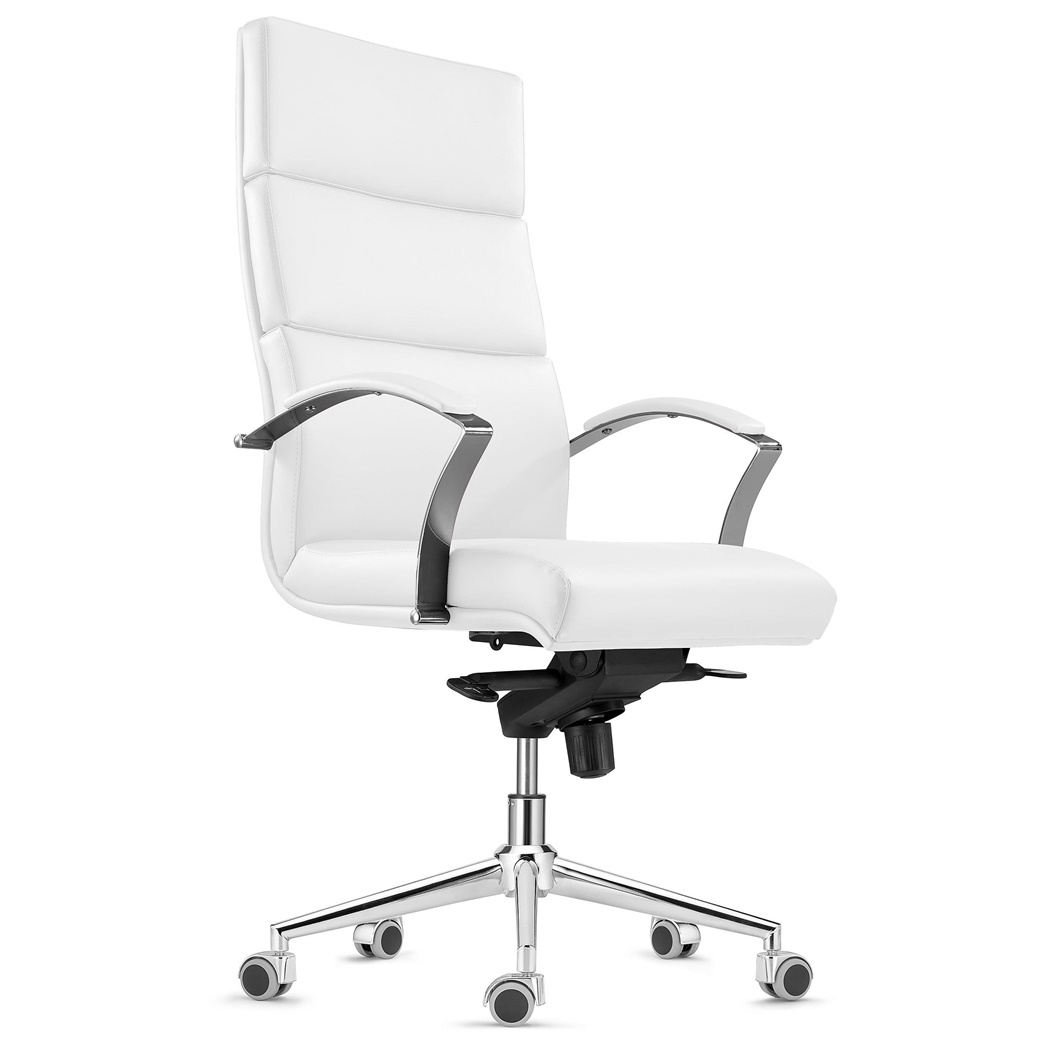 DEMO# Fauteuil de Bureau RABAT, en Cuir Authentique, Blanc, Dossier Basculant, Grande Qualité et Design