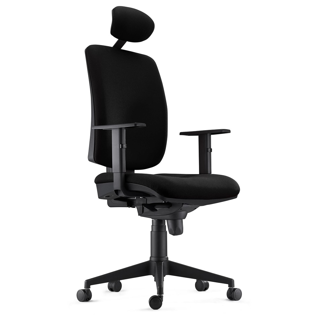 DEMO# Chaise ergonomique PIERO, Appui-tête et Accoudoirs Ajustables, en Tissu Noir