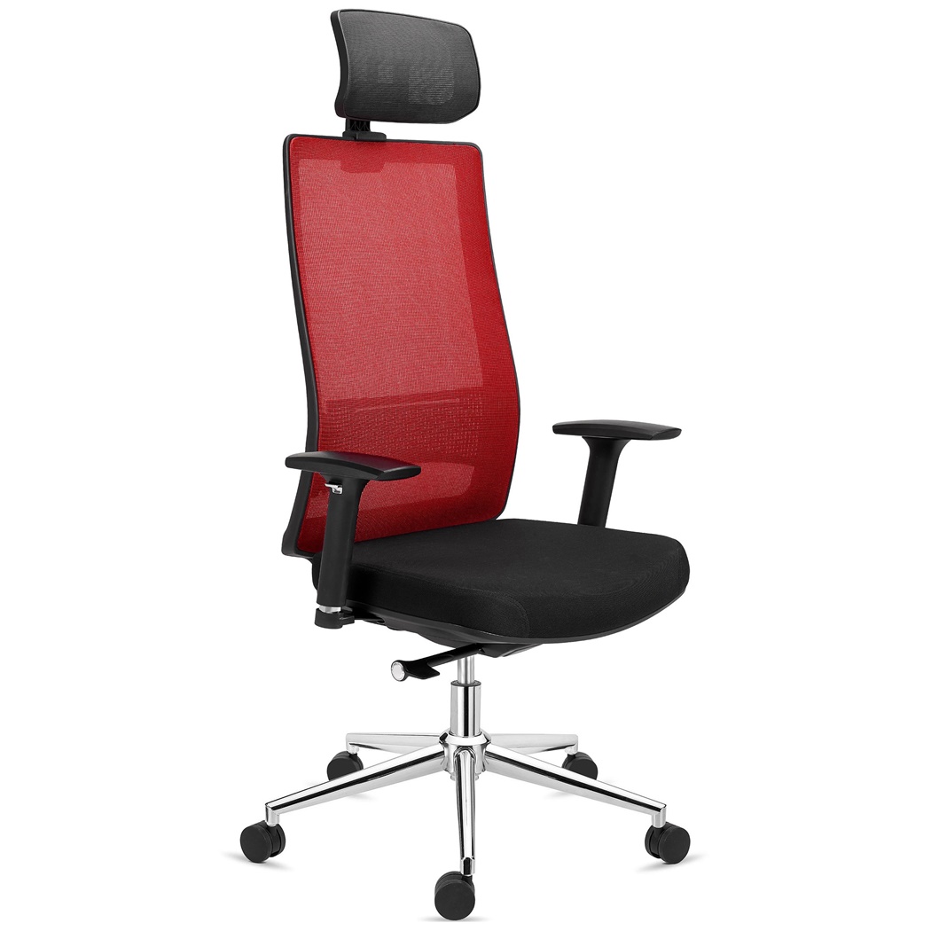 Chaise Ergonomique SANTOS, Appui-tête, Utilisation Professionnelle 8h, en Rouge