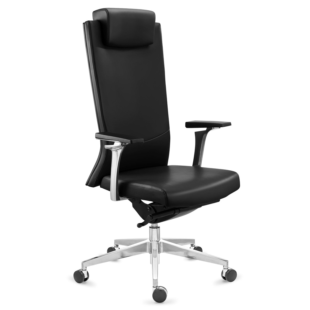 Fauteuil de bureau TELMO, Grande Qualité, Élégance et Confort, Cuir Authentique Noir