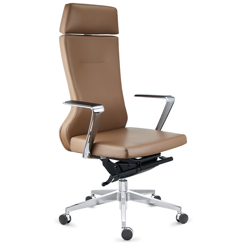 Fauteuil de bureau GALVAN, Design et Grande Qualité, Usage Professionnel 8H, Cuir Véritable Marron Clair