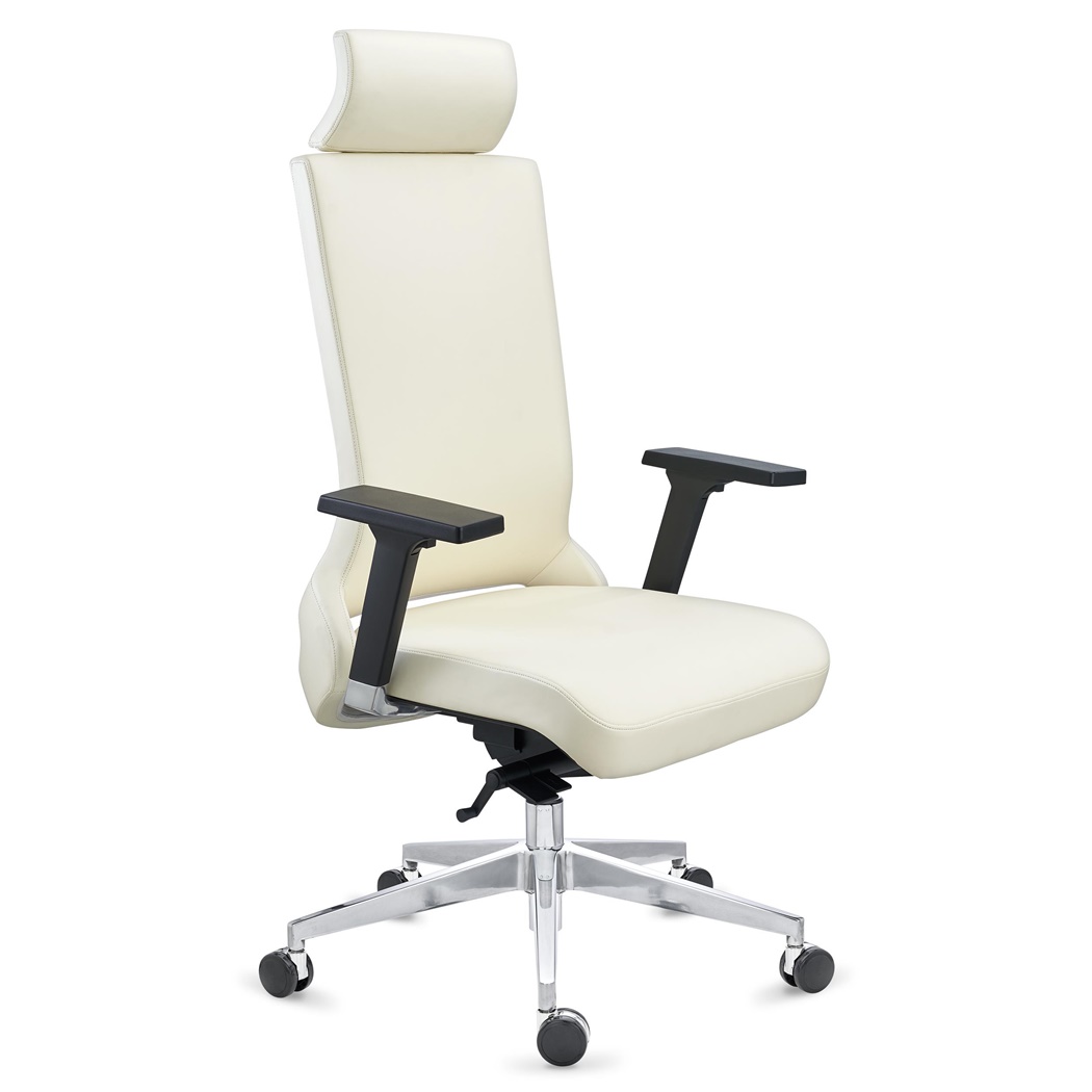 Fauteuil de Bureau RIVIERA, Design Unique, Ergonomie Optimale, Cuir Authentique Blanc