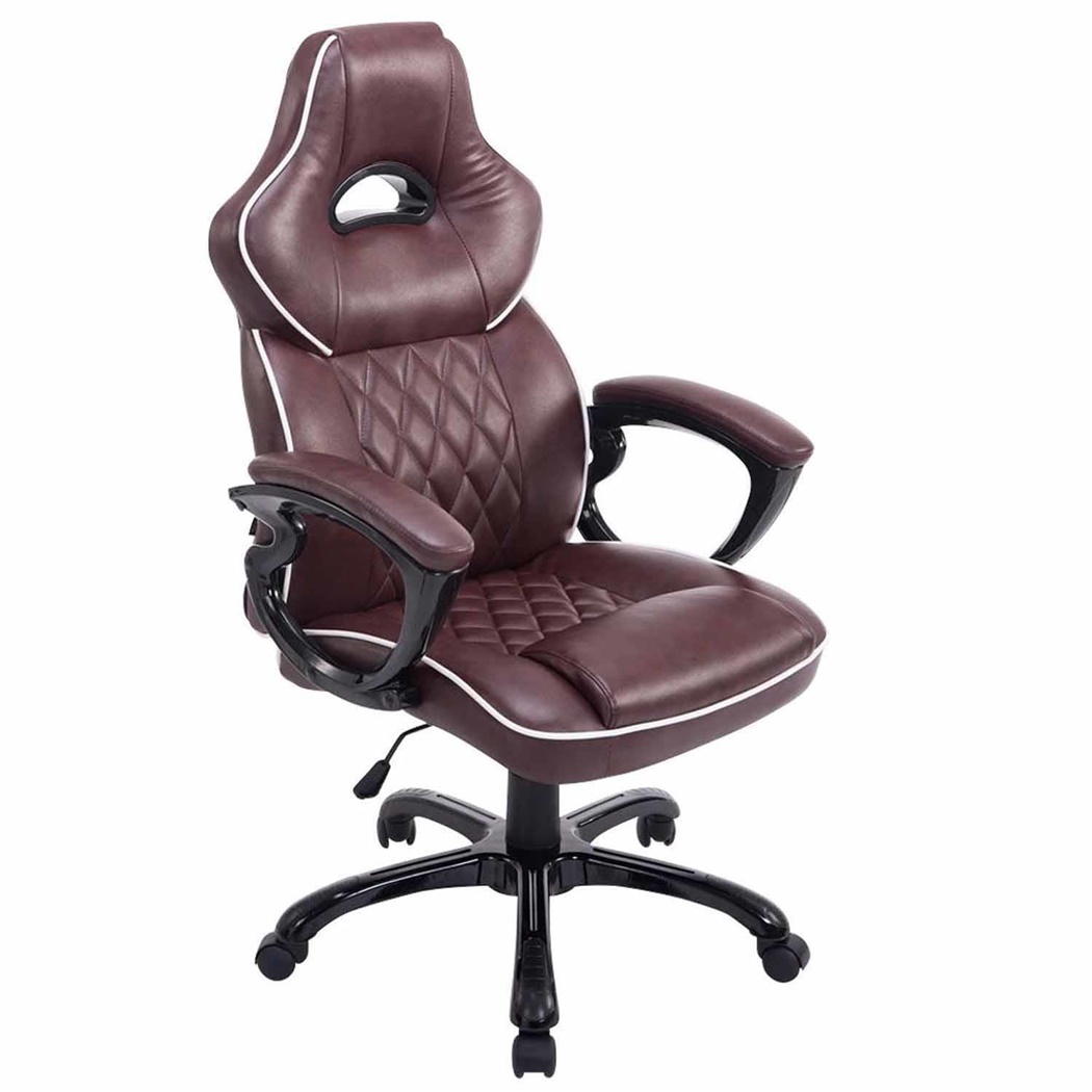 Fauteuil de Bureau LEROY, Mécanisme Basculant, Modèle XXL, en Cuir Bordeaux