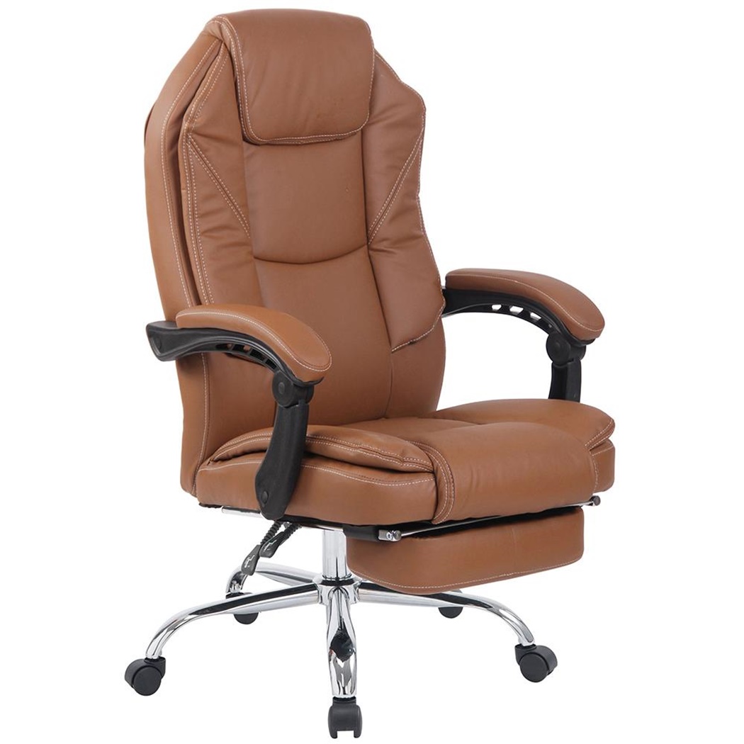 Fauteuil de bureau CASTI, Repose-pieds Extensible, Grand Rembourrage, Cuir, Marron Clair