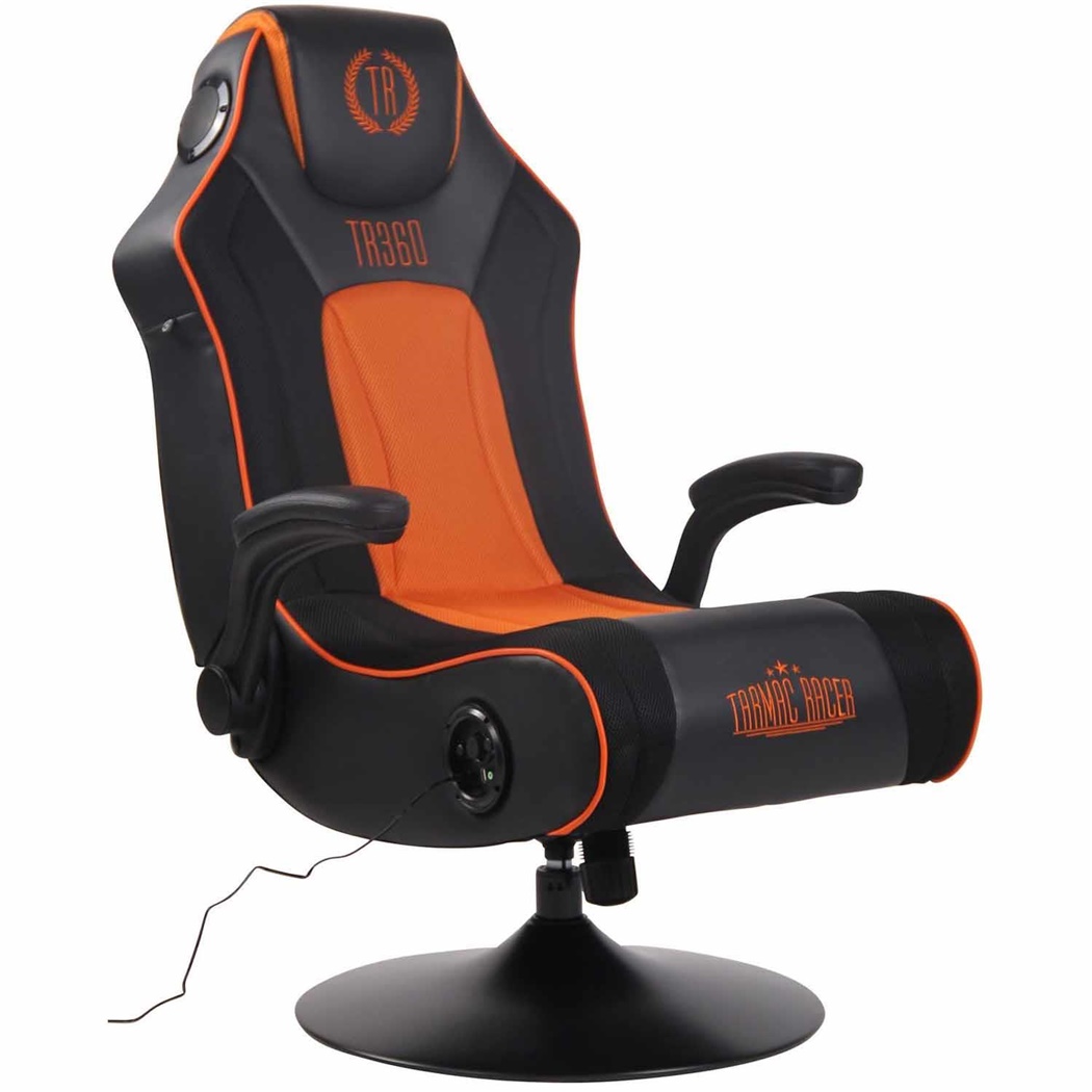 Fauteuil Gaming TAUKEN PLUS, Système Audio intégré, Confortable, Design Sportif, en Cuir, Noir/Orange