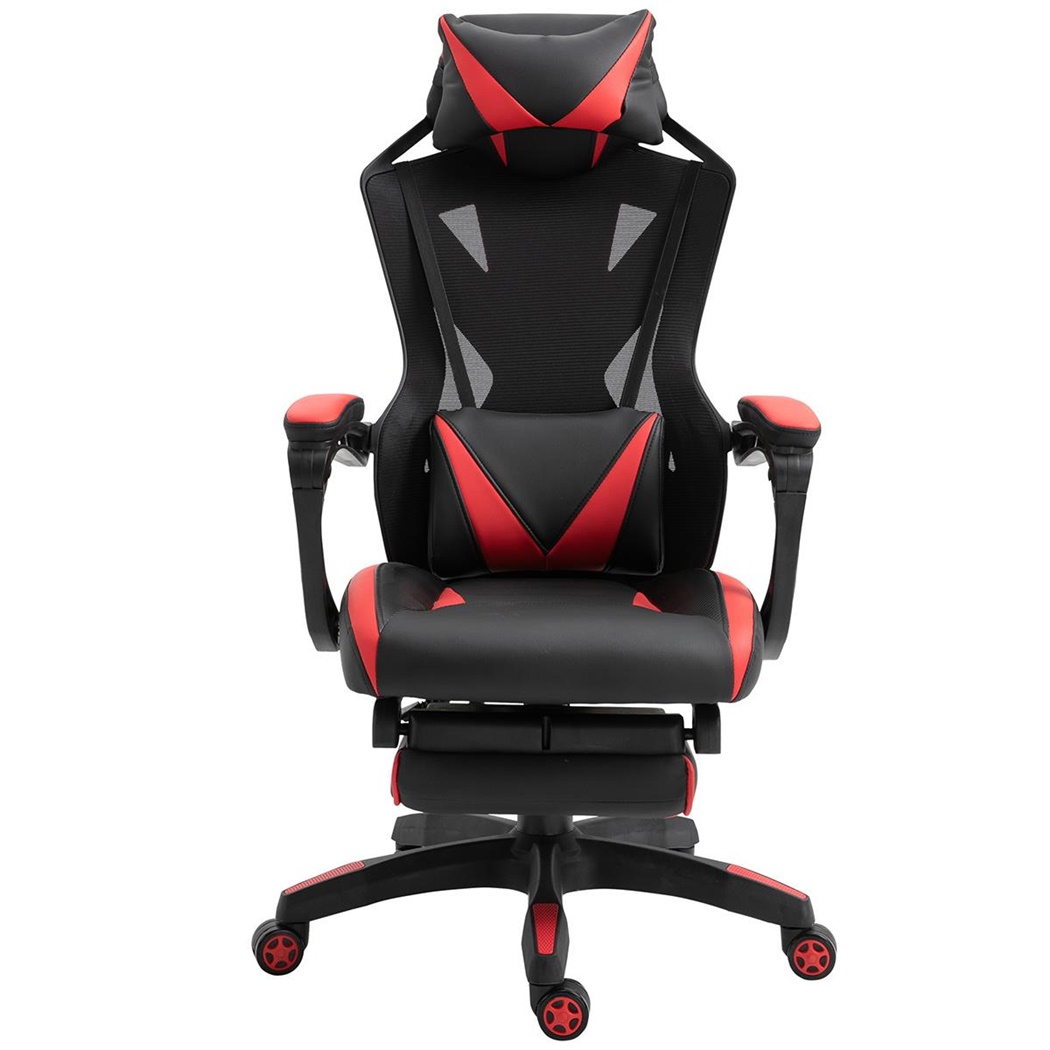 Chaise Gaming BLUR, Design Exclusif, Inclinable, Coussins pour Lombaires et Cervicales, Noir et Rouge 