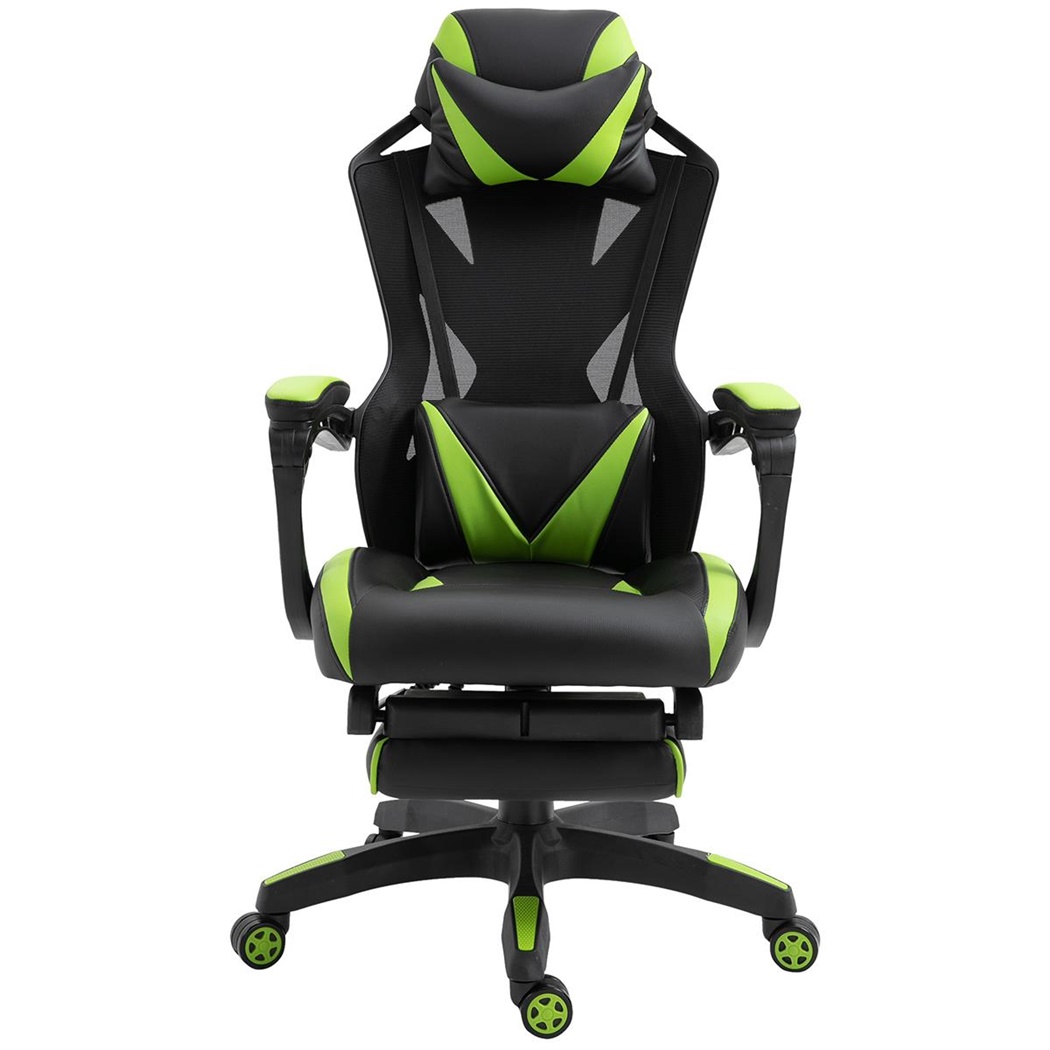 Chaise Gaming BLUR, Design Exclusif, Inclinable, Coussins pour Lombaires et Cervicales, Noir et Vert