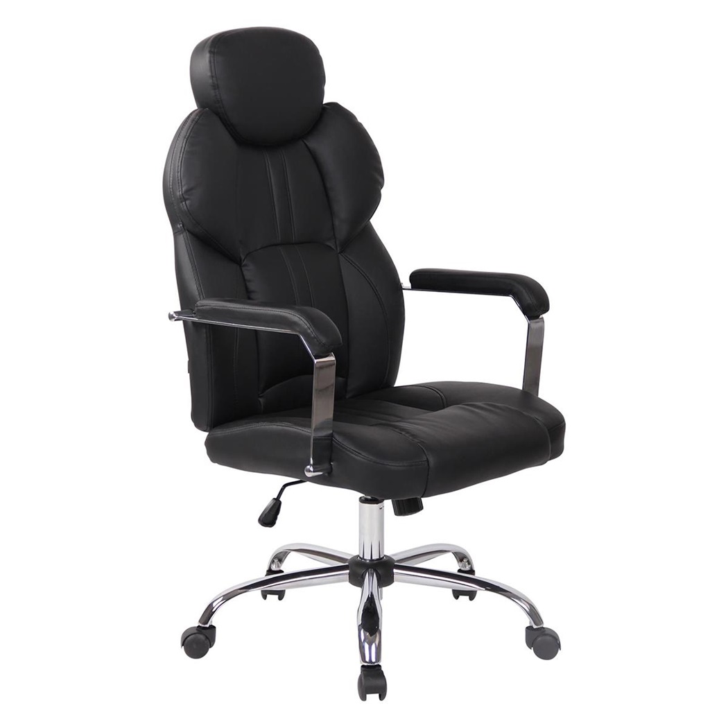 Fauteuil de Bureau CARMELO, Grand rembourrage, Appui-Tête Ajustable, en Cuir, Noir