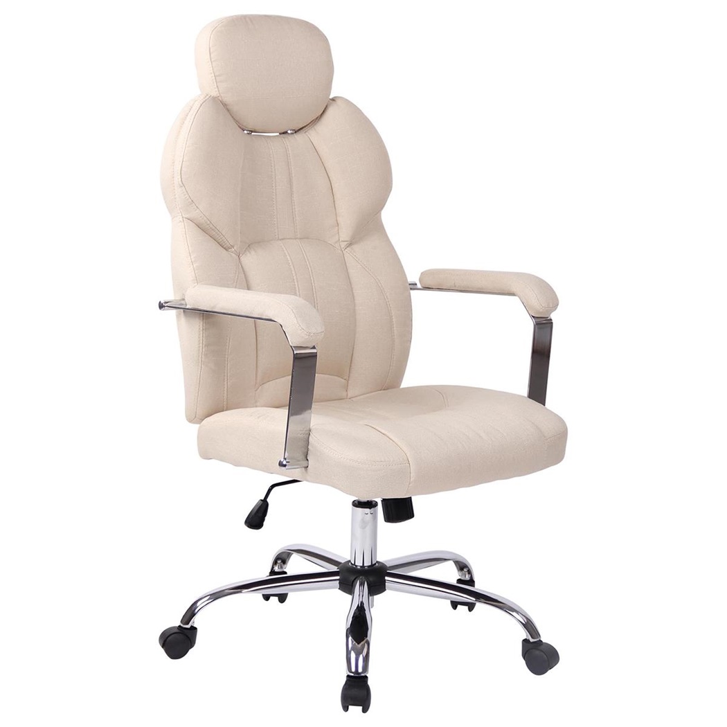 Fauteuil de Bureau CARMELO TISSU, Grand rembourrage, Appui-Tête Ajustable, Crème