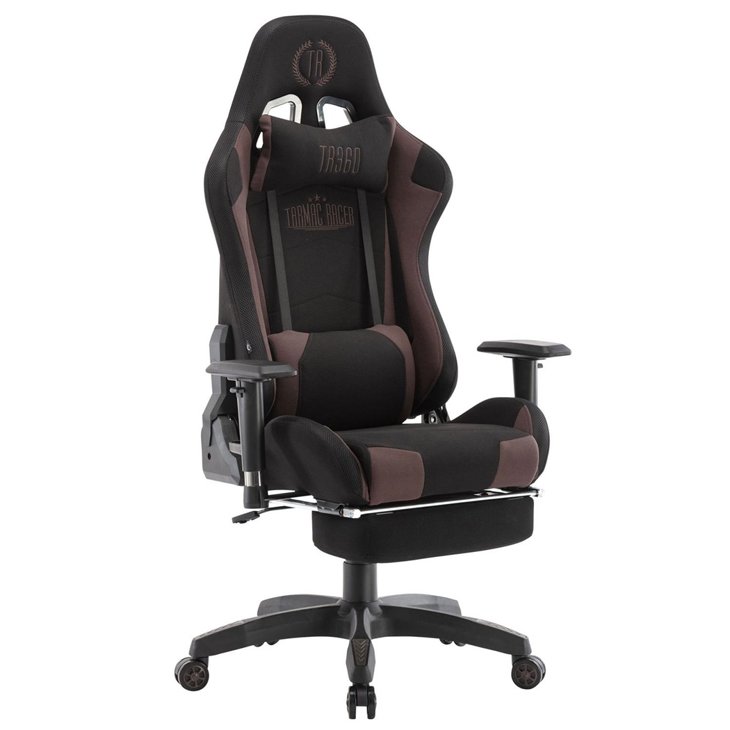 Fauteuil Gamer TURBO TISSU LED avec Repose-pieds, Dossier Inclinable, Coussin lombaire et cervical, Noir/Marron